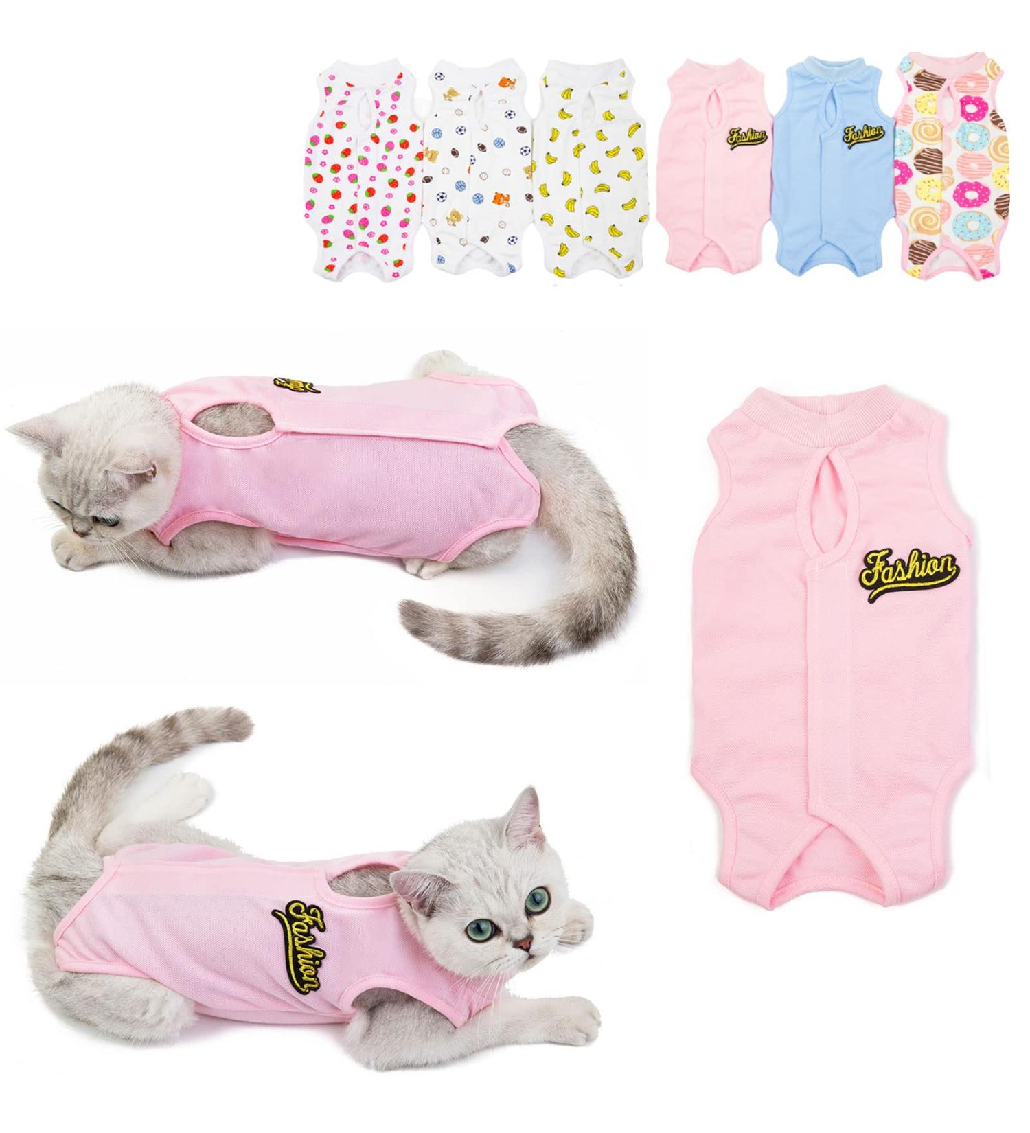 Komate Cat Surgical Recovery Suit | Post Surgery Cotton Pet Physiological Clothes | E-Collar Alternative for Cats & Dogs (S Pink) - Buy Online on GoSupps.com
