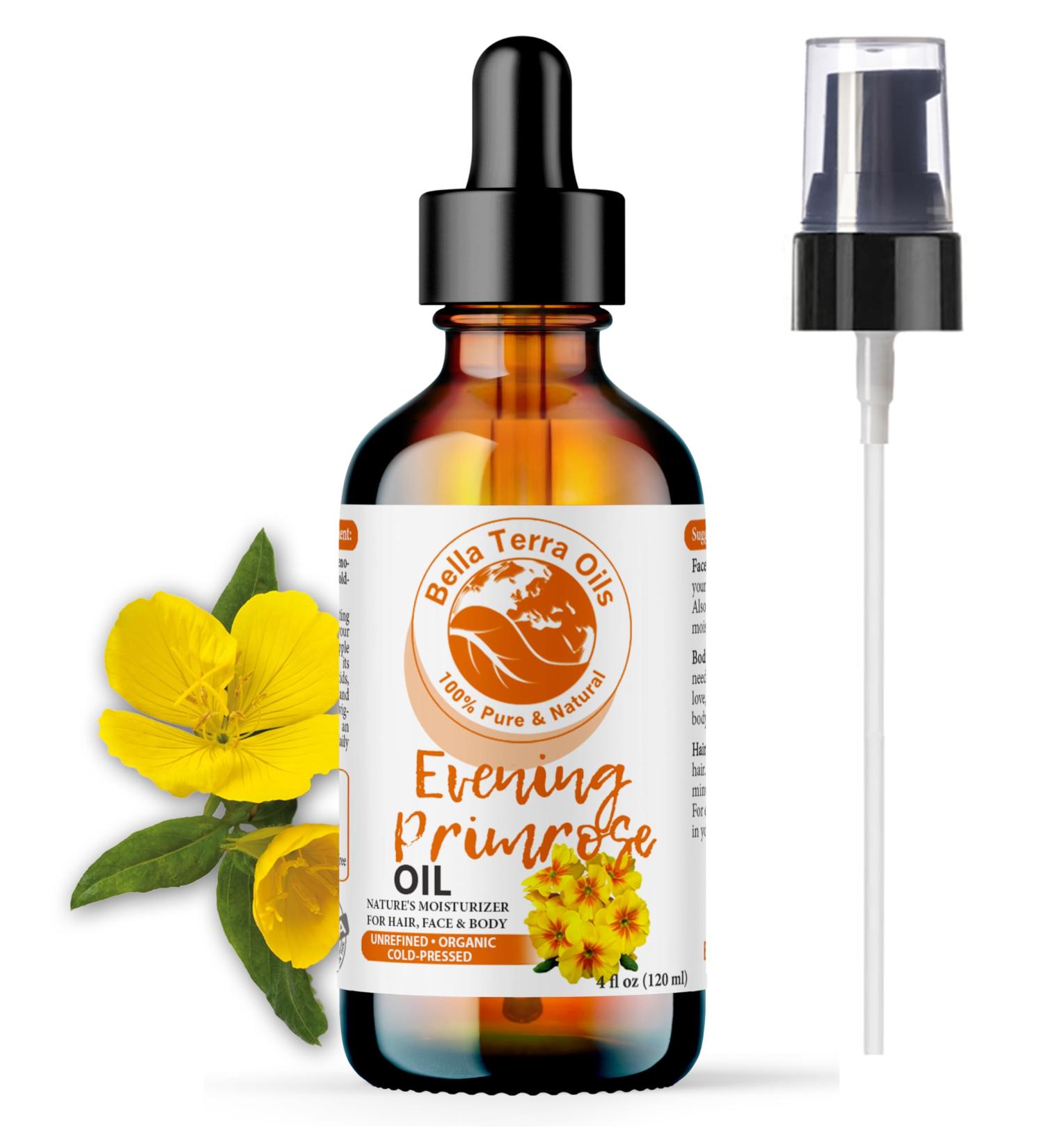 Bella Terra Organic Evening Primrose Oil 4oz - Cold-Pressed Vitamin F & Essential Fatty Acids for Radiant Skin - Buy Online on GoSupps.com