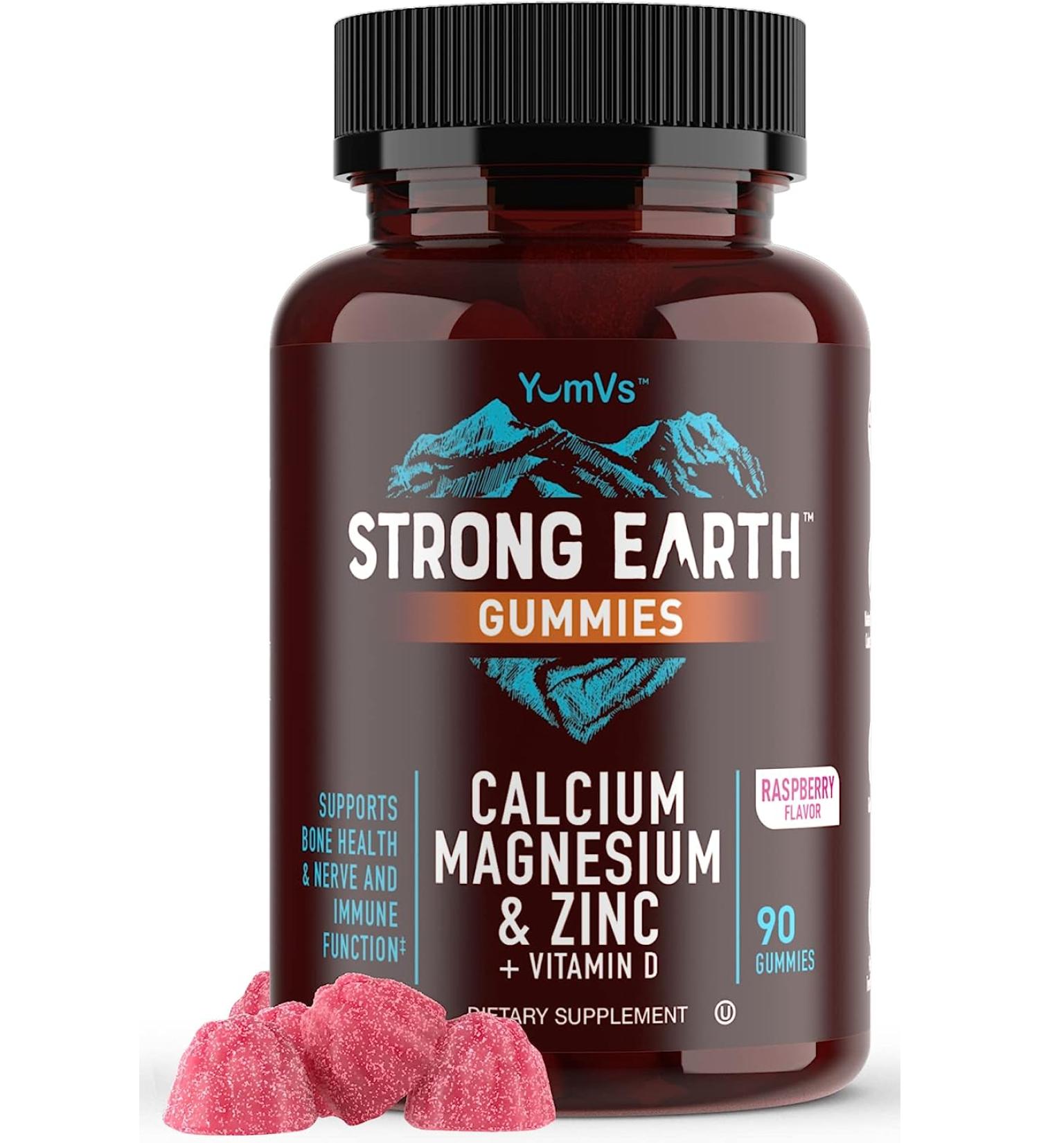 YumVs Calcium Magnesium Zinc & Vitamin D Gummies - 90 Count | Chewable Supplement for Adults | Raspberry Flavor | Kosher Halal - Buy Online on GoSupps.com