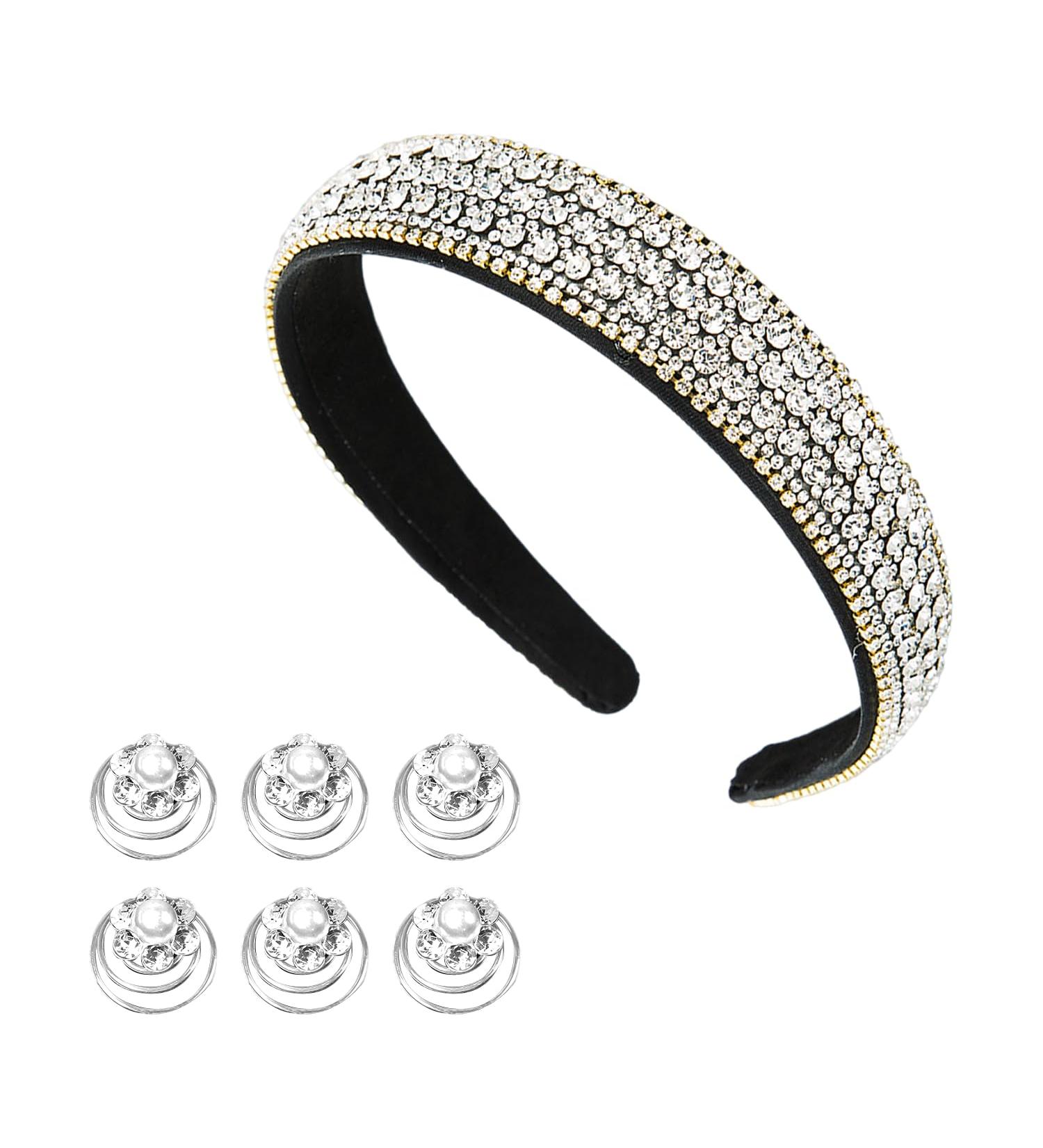 1 Piece Diamond Headband With 6 Pieces Pearl Hair Clips Diamond Headband Diamond Headband For Women Glitter Headband Gemstone Headband Crystal Diamond Hair Accessories - Buy Online on GoSupps.com