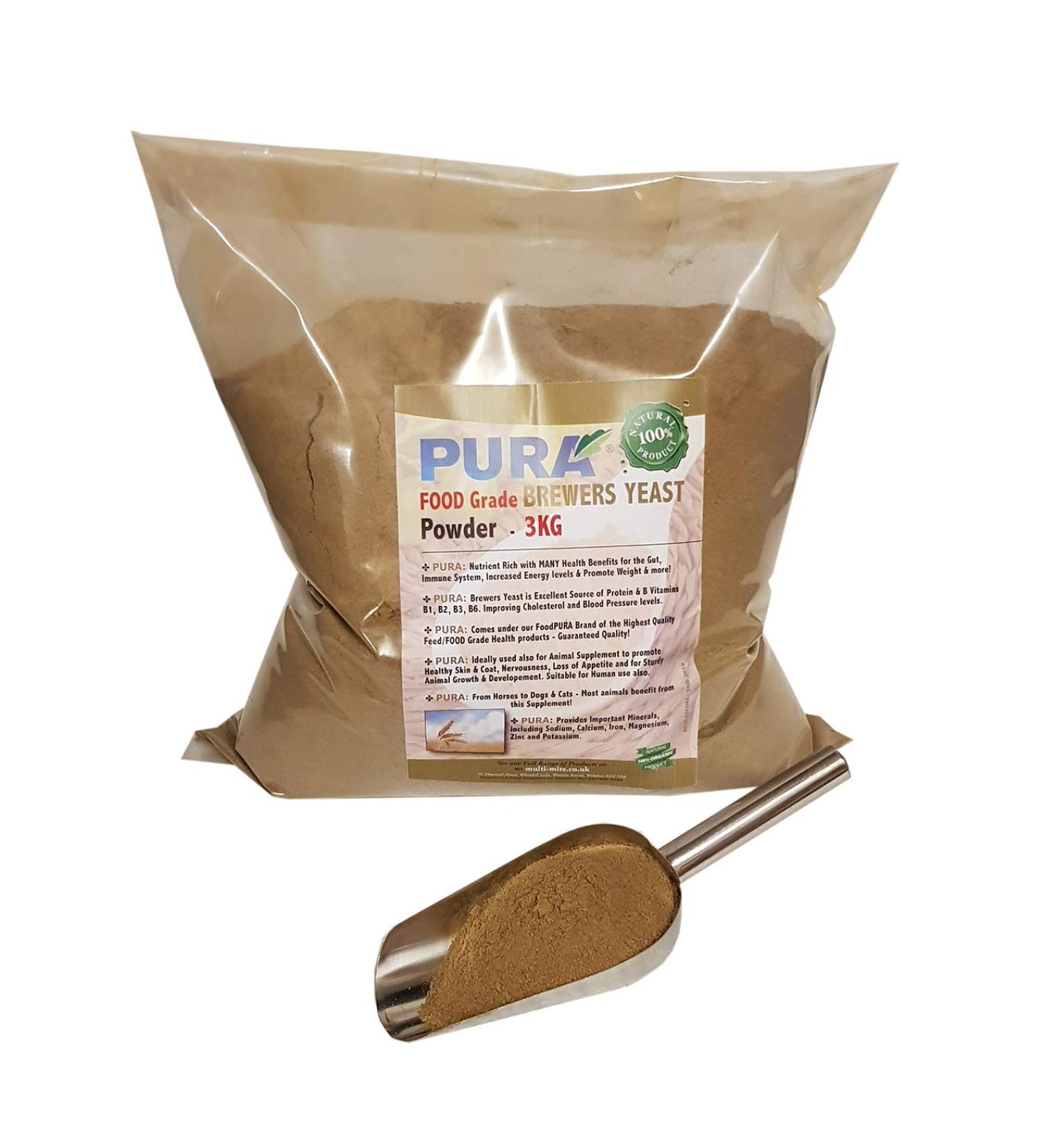 Food PURA Brewers Yeast Powder 3KG - use with Horses Ponies Vitamin B E & H for Pets and Animals - For Healthy Skin and Coats - also Human FOOD Grade! - Buy Online on GoSupps.com