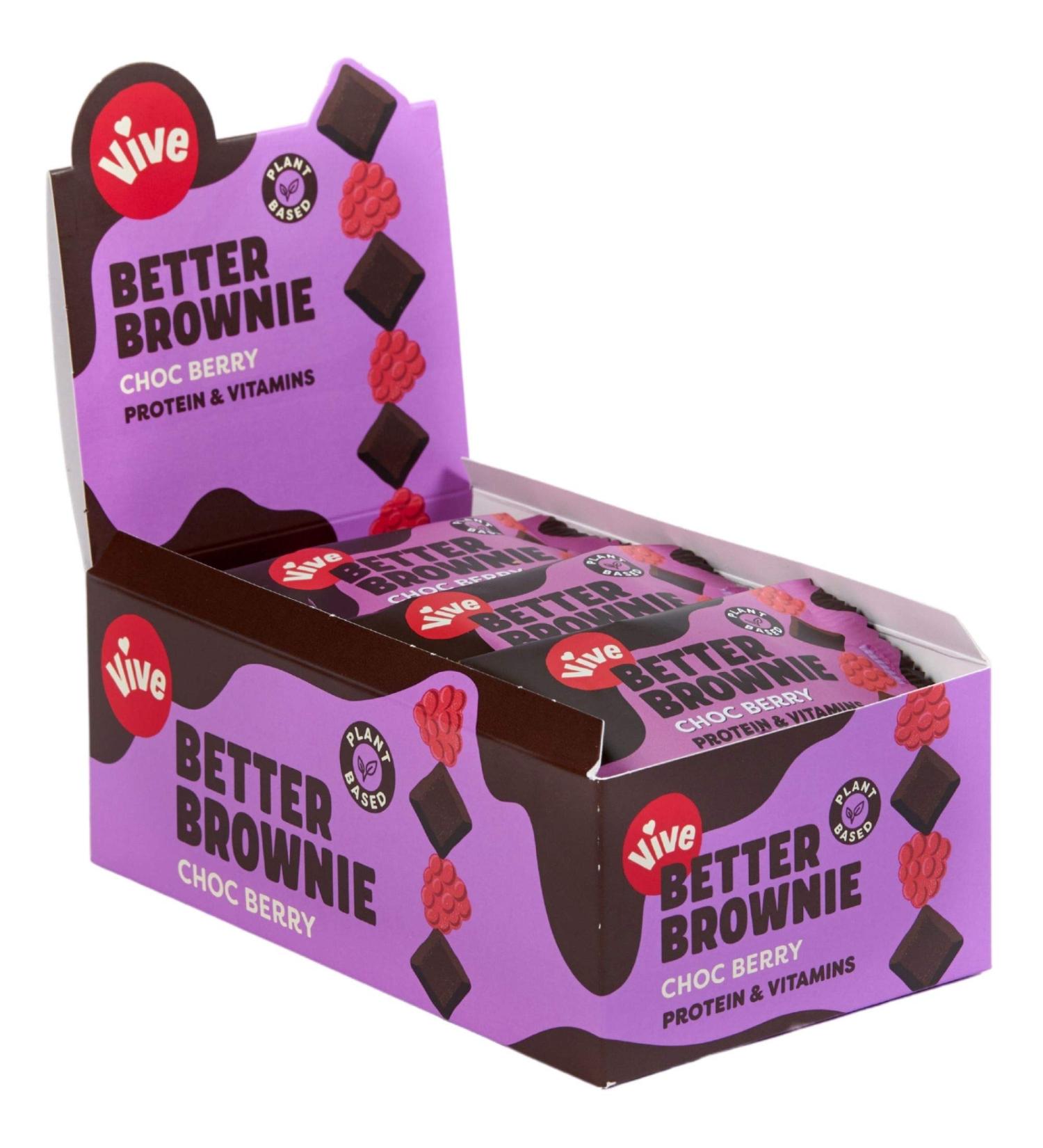 Vive Better Immunity Vitamins Low Calorie Brownie - Healthy Vegan Snack with Protein Chocolate Berry Flavour 15 x 35g - 15 Count Pack - Buy Online on GoSupps.com