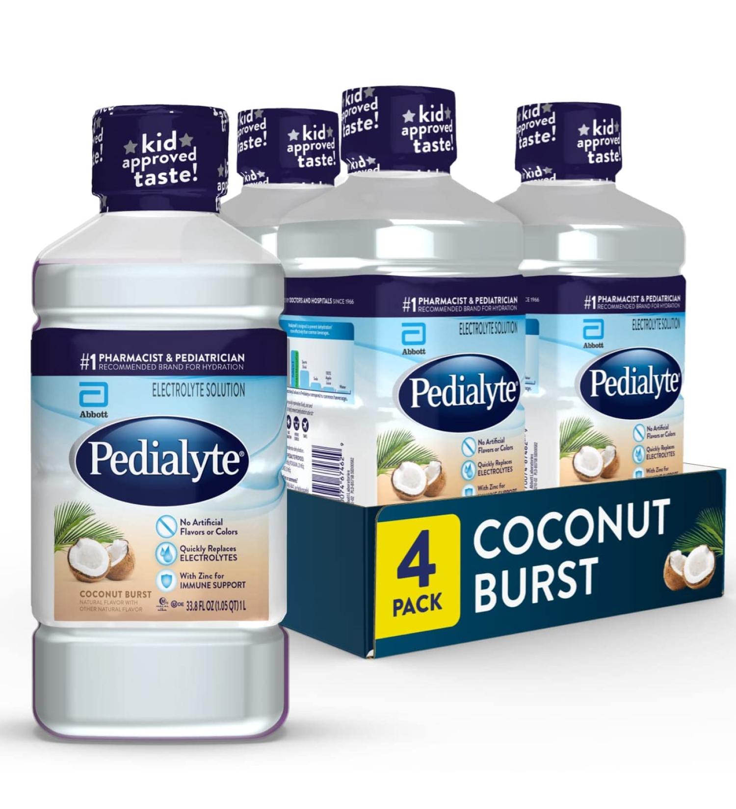 Pedialyte Coconut Burst Electrolyte Hydration Drink - 4 Bottles, 1L Each - Buy Online on GoSupps.com
