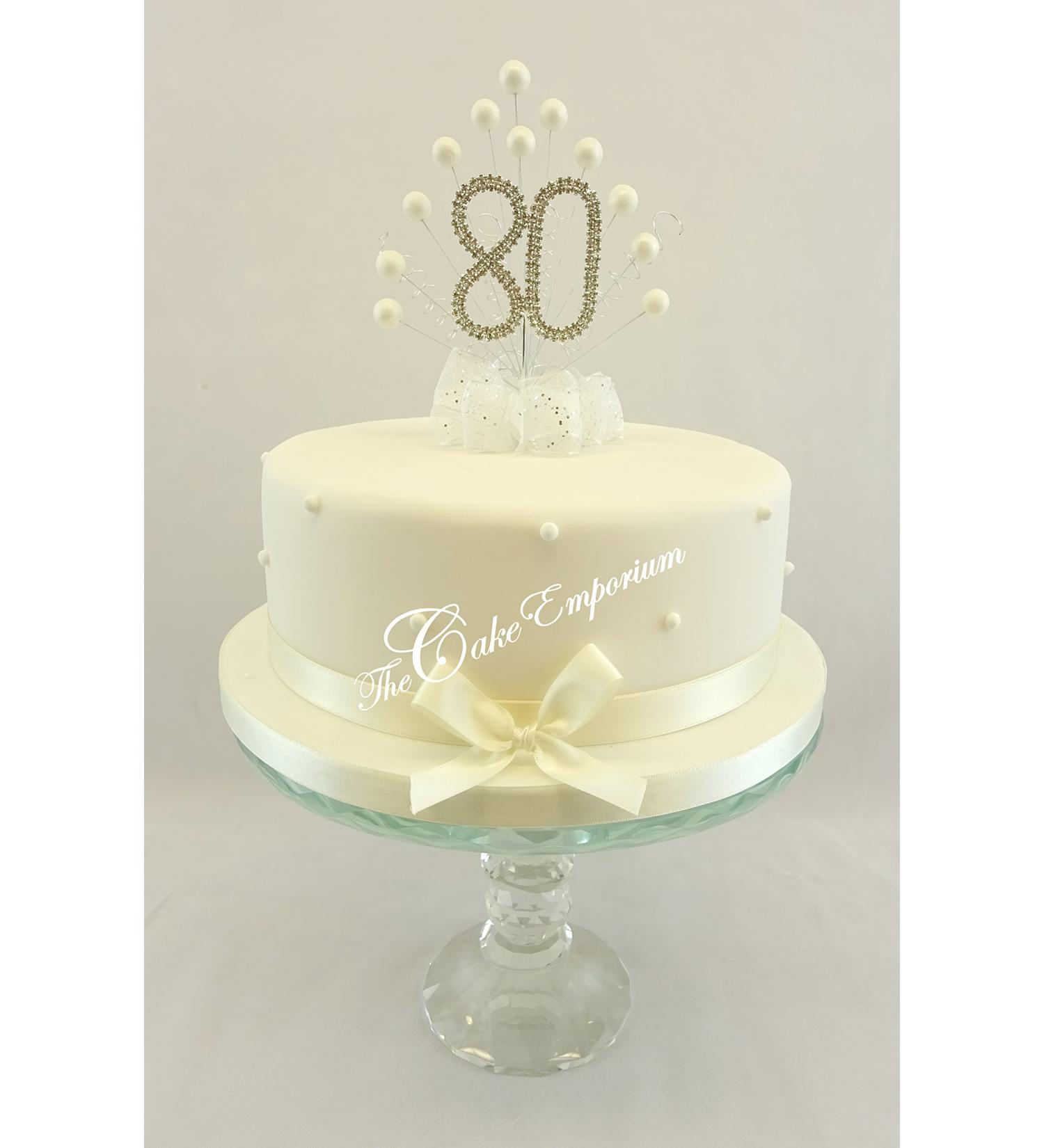 CAKE TOPPER PEARL BURST DECORATION SPRAY DIAMANTE 80th BIRTHDAY IVORY PEARLS