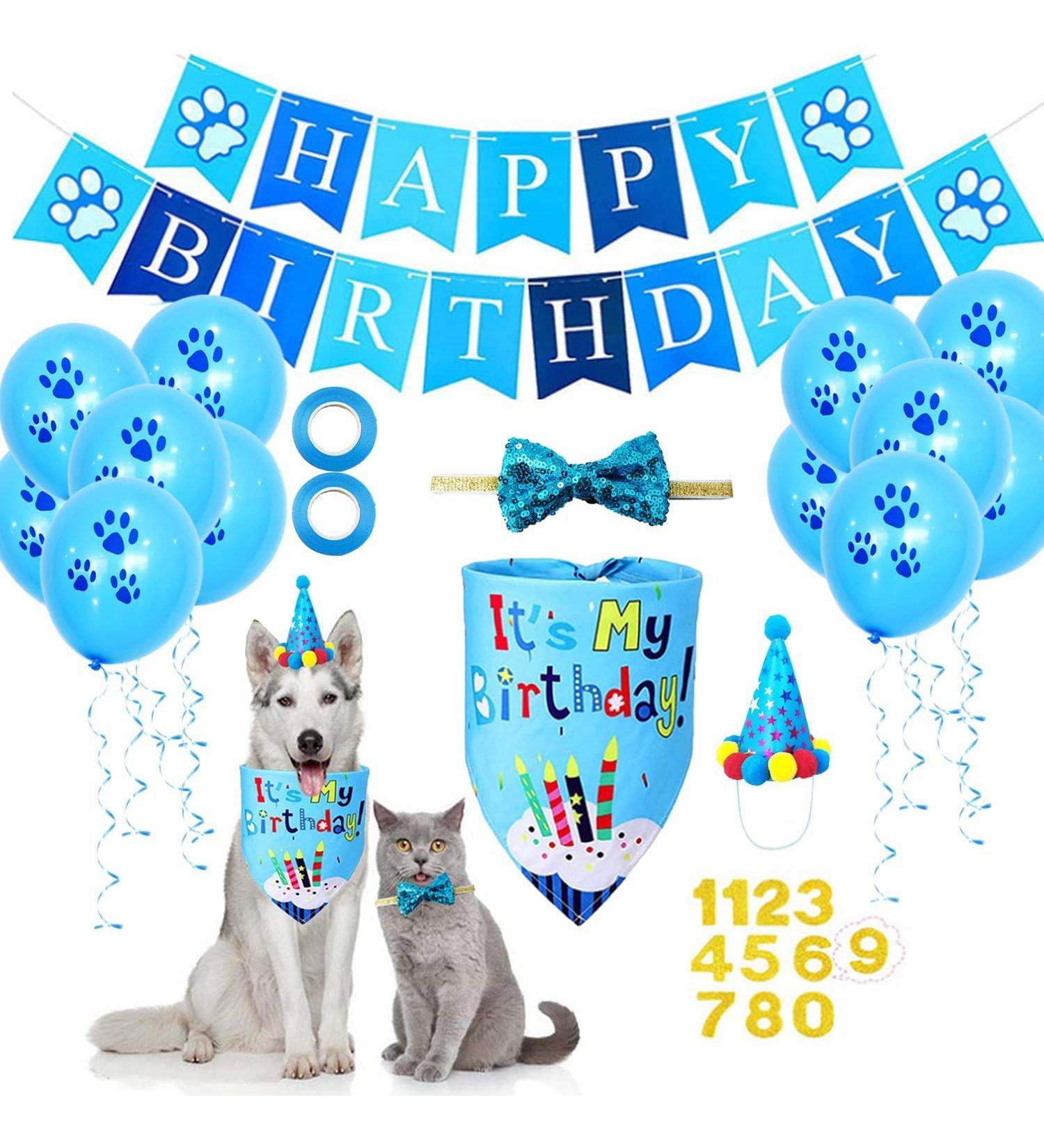 Dog Birthday Sparty Bandana Hats Set - 1st Birthday Decorations with Banner & Paw Printing Balloon - Perfect for Young Dogs! - Buy Online on GoSupps.com