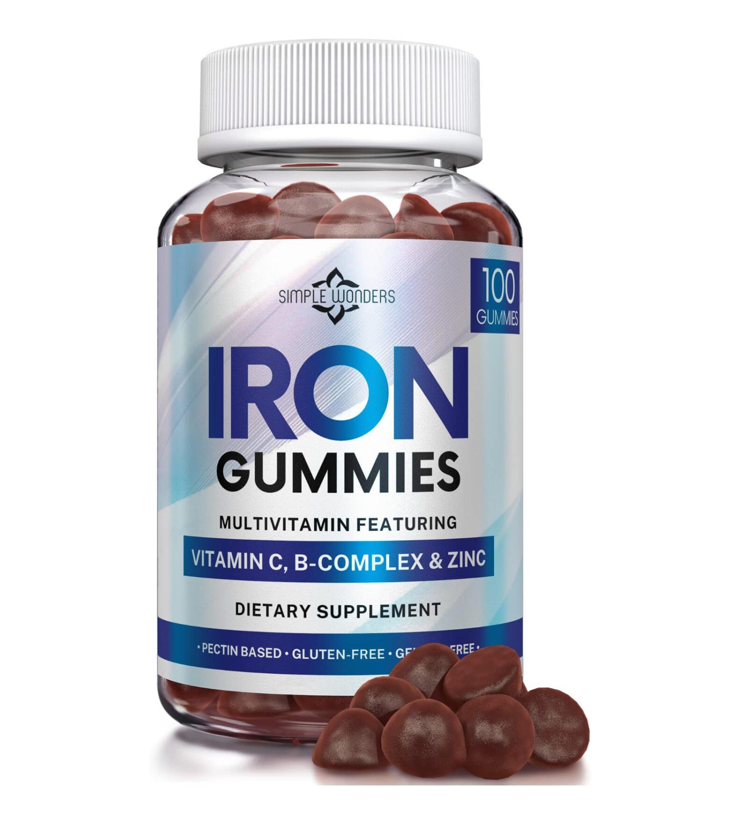 Iron Gummies with Vitamin C, B Complex, Biotin & Zinc - 100 Chewable Gummies for Adults - Buy Online on GoSupps.com