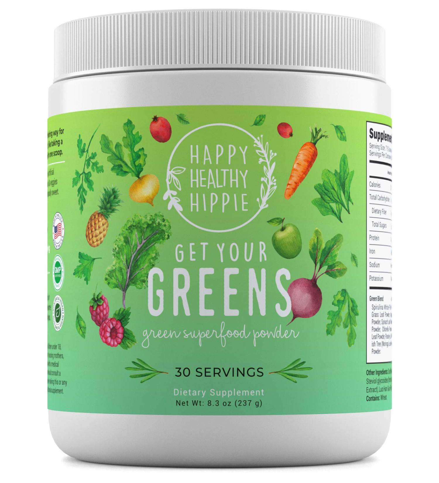 Get Your Greens Super Greens Powder - 10 Green Juice Blend, 8 Antioxidants, 6 Enzymes, 10B Probiotics - Delicious & Easy to Mix - Non-GMO & Sugar Free - Buy Online on GoSupps.com