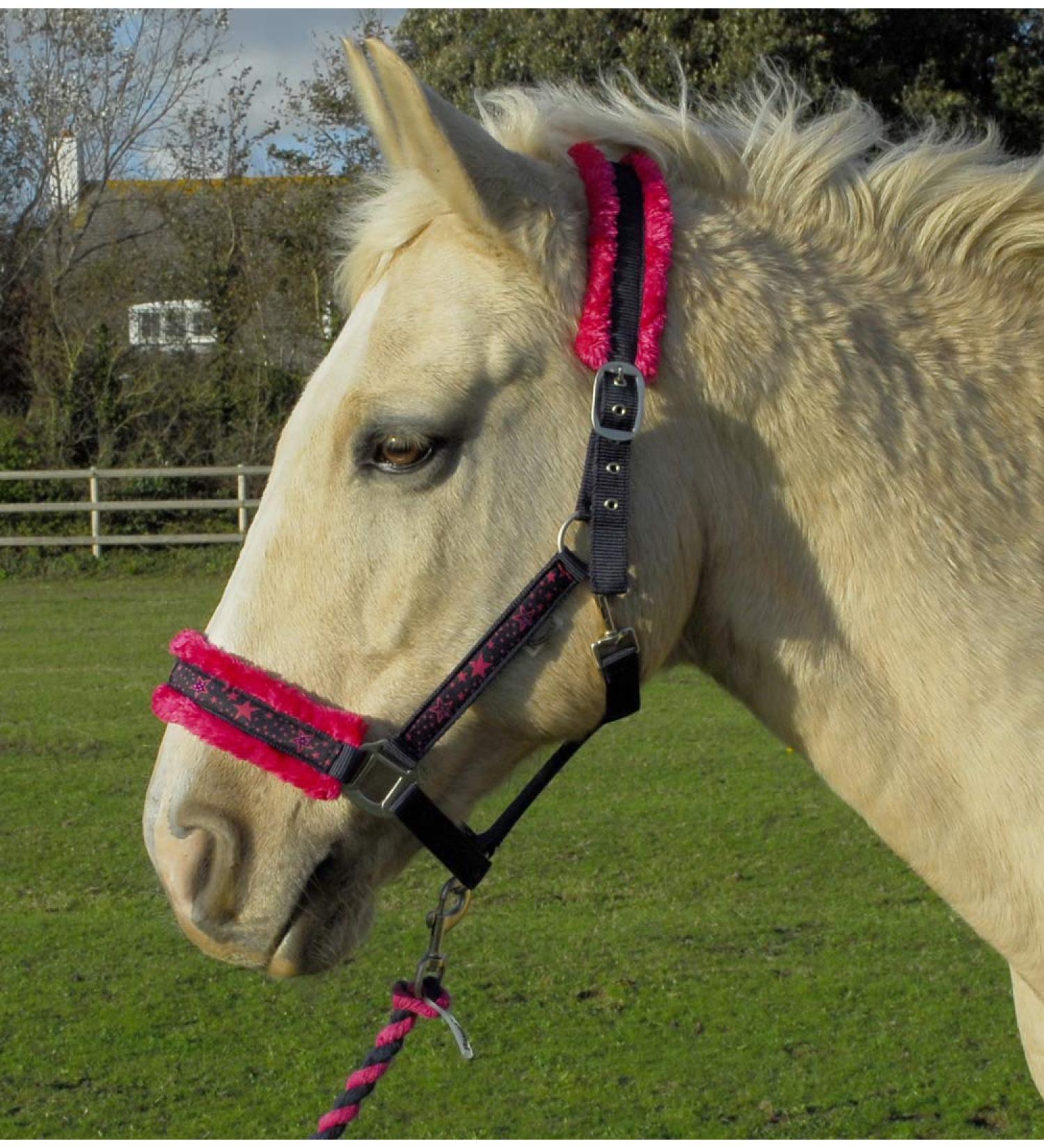 Rhinegold Crystal Star Headcollar & Rope Set Pony Navy/Pink