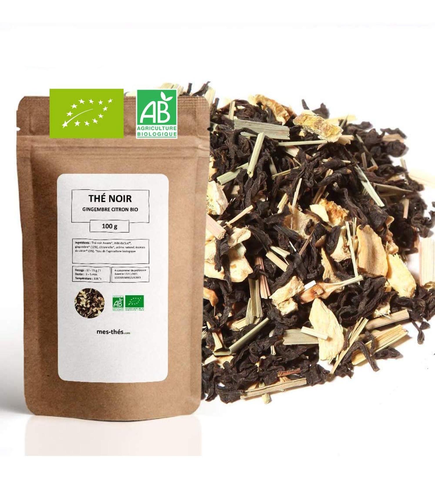 Th Noir Bio aromatis Gingembre Citron - 100g (40 tasses) - Th en vrac 100% Agriculture Biologique - Mes-Th s - Buy Online on GoSupps.com