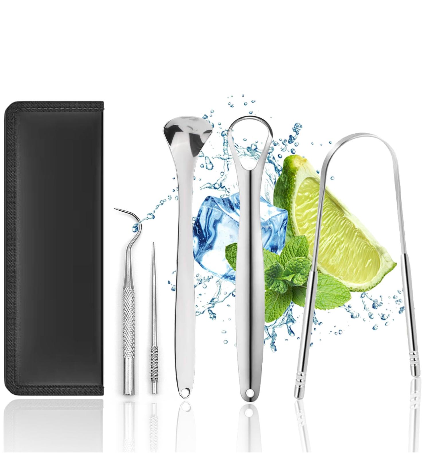 5-in-1 Tongue Cleaner & Scraper | Stainless Steel Tongue Claser for Fresh Breath | Combat Bad Breath Effectively - Buy Online on GoSupps.com