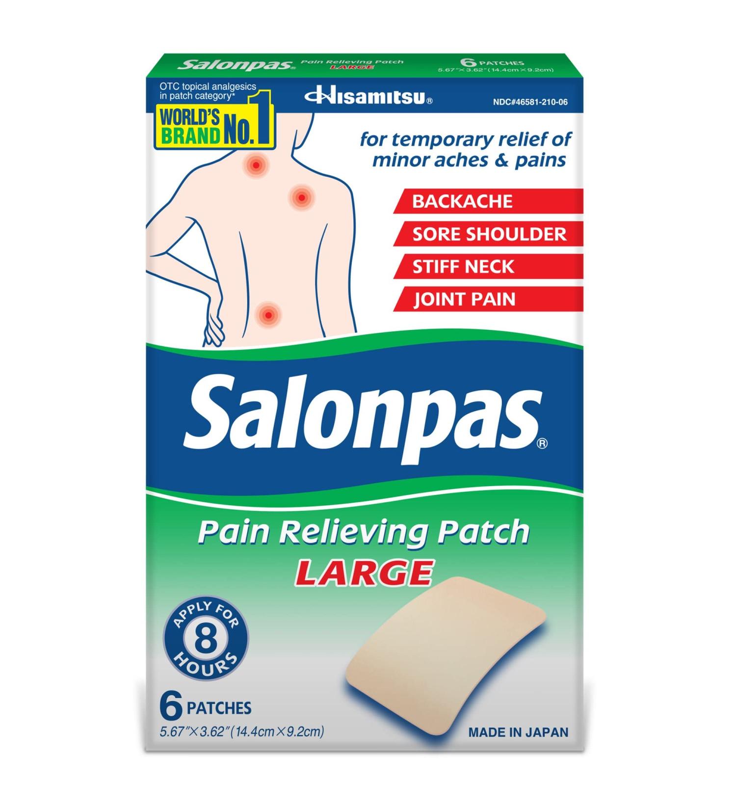 Salonpas Pain Relieving Large Patches 5.67 x 3.62 - 18 Patches (6 Ea x Pack of 3) - Buy Online on GoSupps.com