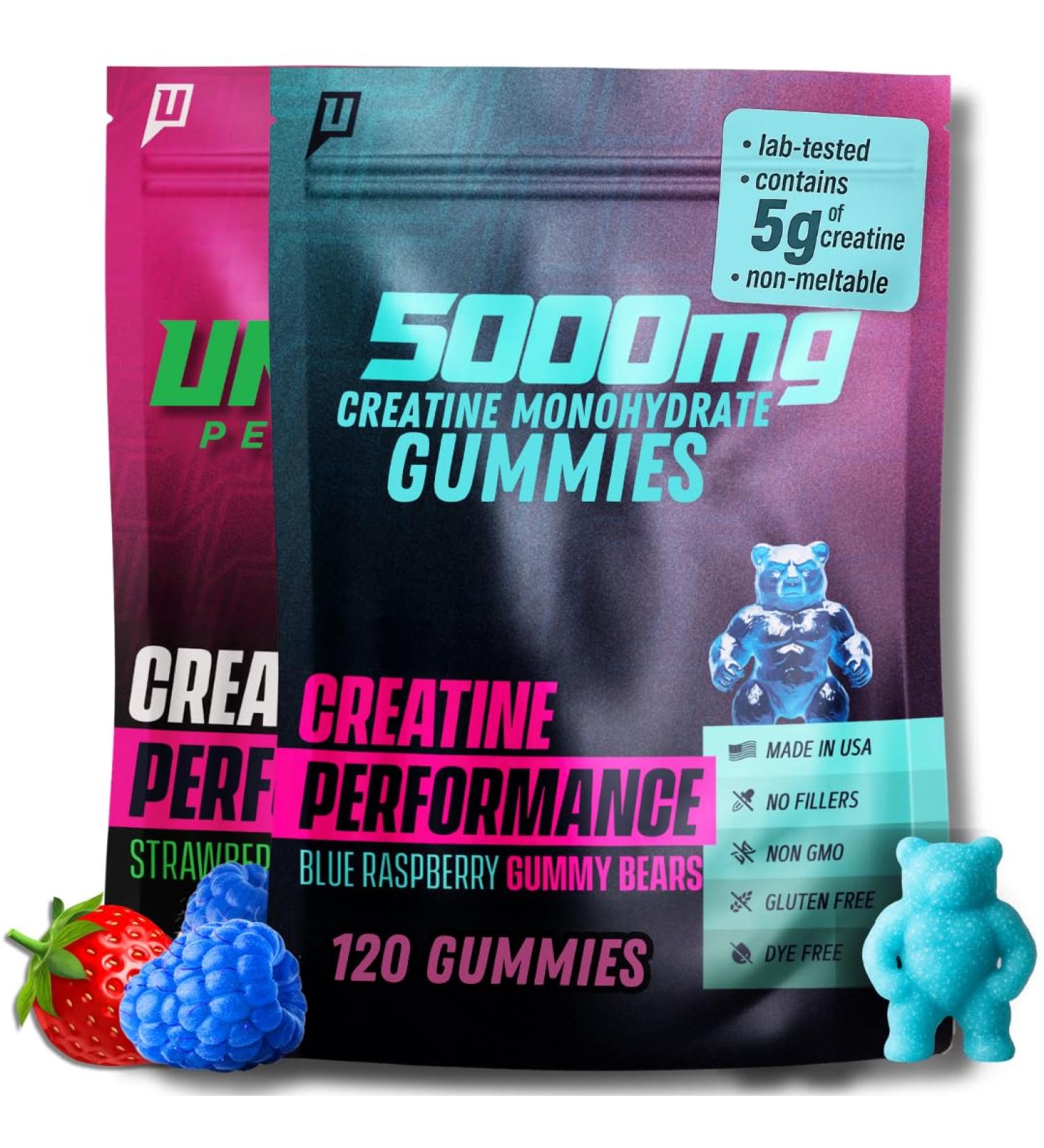 Uncaged Performance Creatine Gummies Variety Pack Strawberry & Blue Raspberry 5g Creatine Per Serving 240 Gummies Total Fast Absorbing - Supports Muscle Growth & Strength Support for Men & Women - Buy Online on GoSupps.com