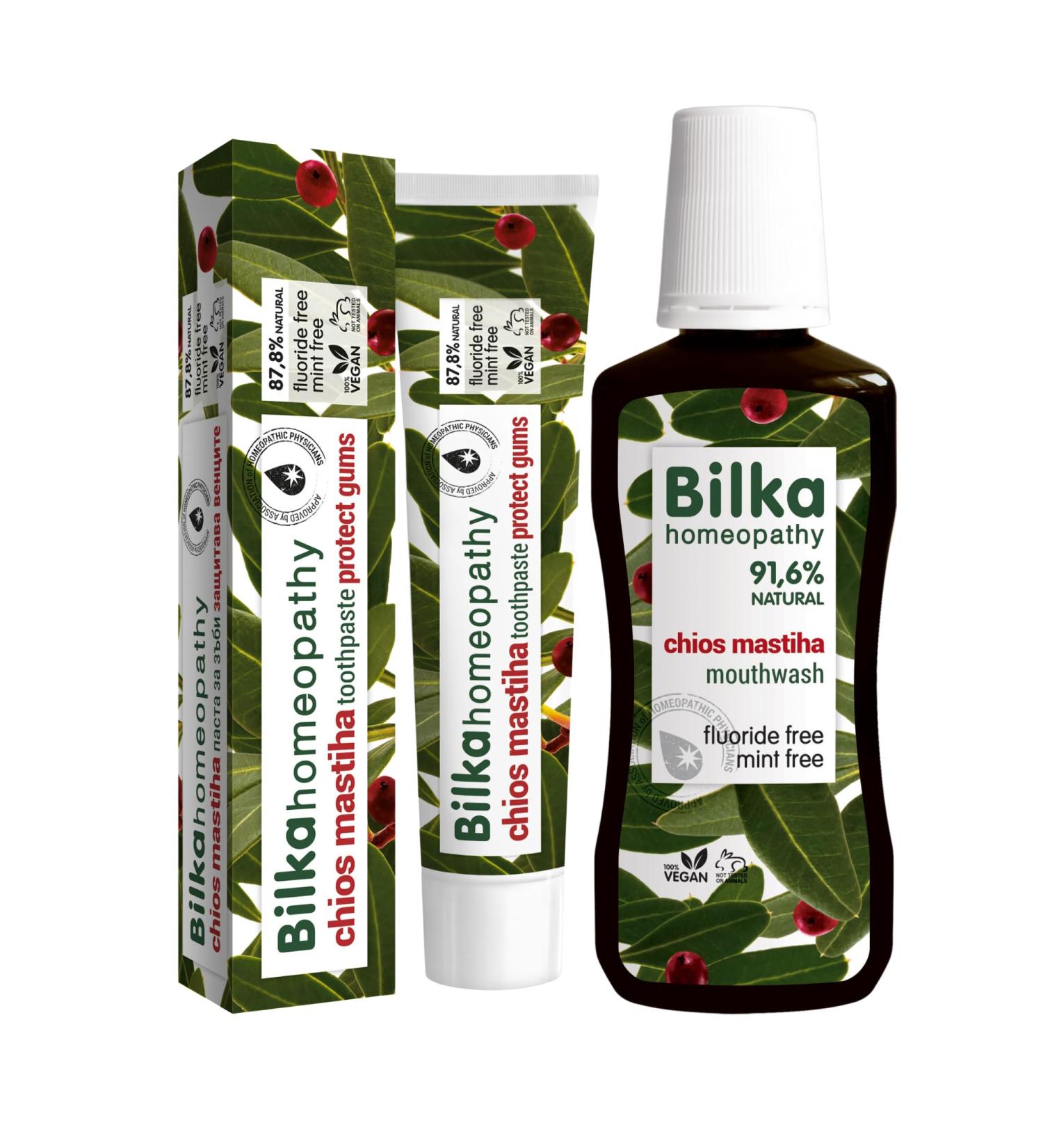 Bilka Chios Mastiha Set - Natural Toothpaste & Mouthwash | Fluoride & Menthol Free Dental Care | Plaque Reduction 75ml + 250ml - Buy Online on GoSupps.com