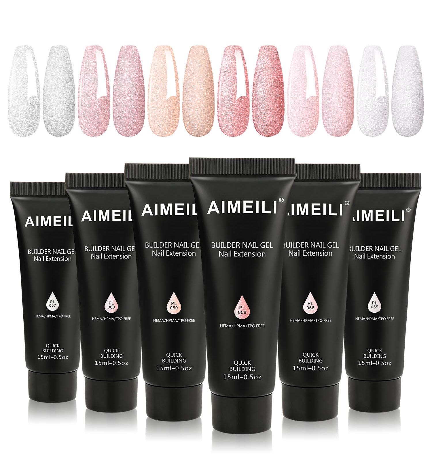 AIMEILI Builder Nail Gel Kit - 6 Colours 15ml | Nail Extension Gel Polish Set for UV LED Nail Enhancement | Acrylic Builder Gel Kit for Nail Art - Gifts Set Included - Buy Online on GoSupps.com