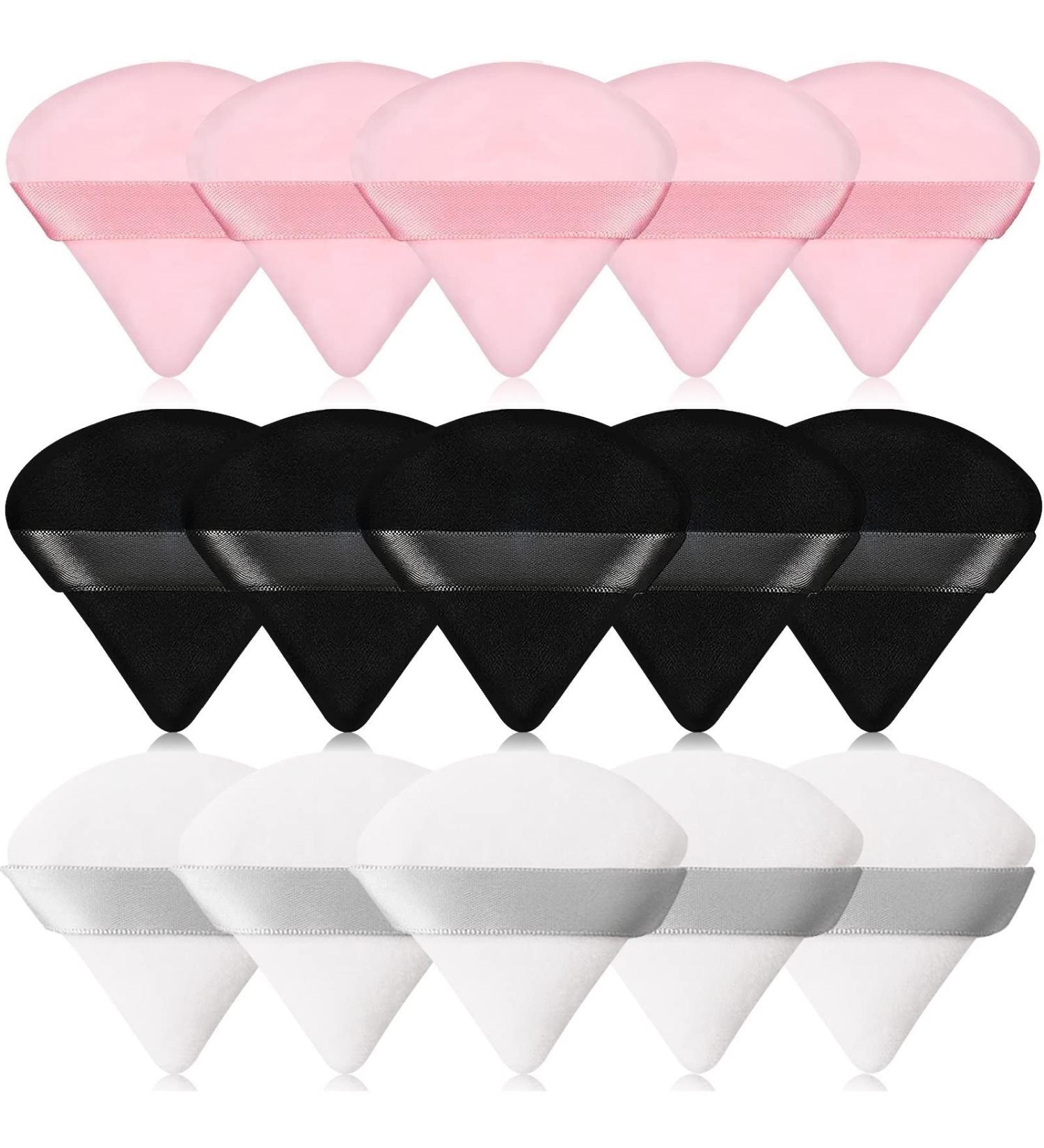 15-Piece Triangle Powder Puff Set for Flawless Makeup Application - Black, Pink, White - Buy Online on GoSupps.com