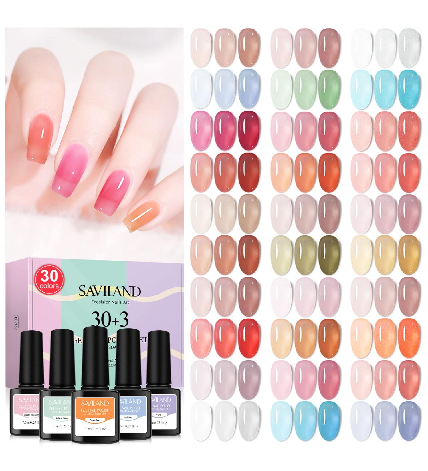 SAVILAND Jelly Gel Nail Polish Set - 30 Translucent Colors | Sheer Matte & Glossy Effects | Perfect for Nail Salons & DIY | Ideal Christmas & Holiday Gift - Buy Online on GoSupps.com