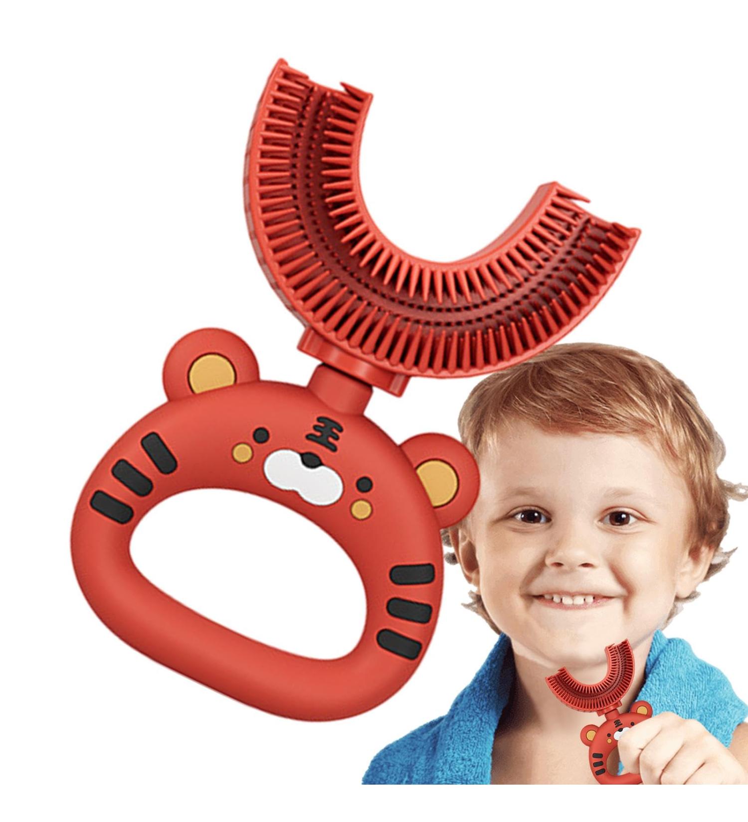 U-Shaped Children's Toothbrush - Cartoon Tiger Design Extra Soft Silicone 360-Degree Whole Mouth Cleaning (1 Pack) - Buy Online on GoSupps.com