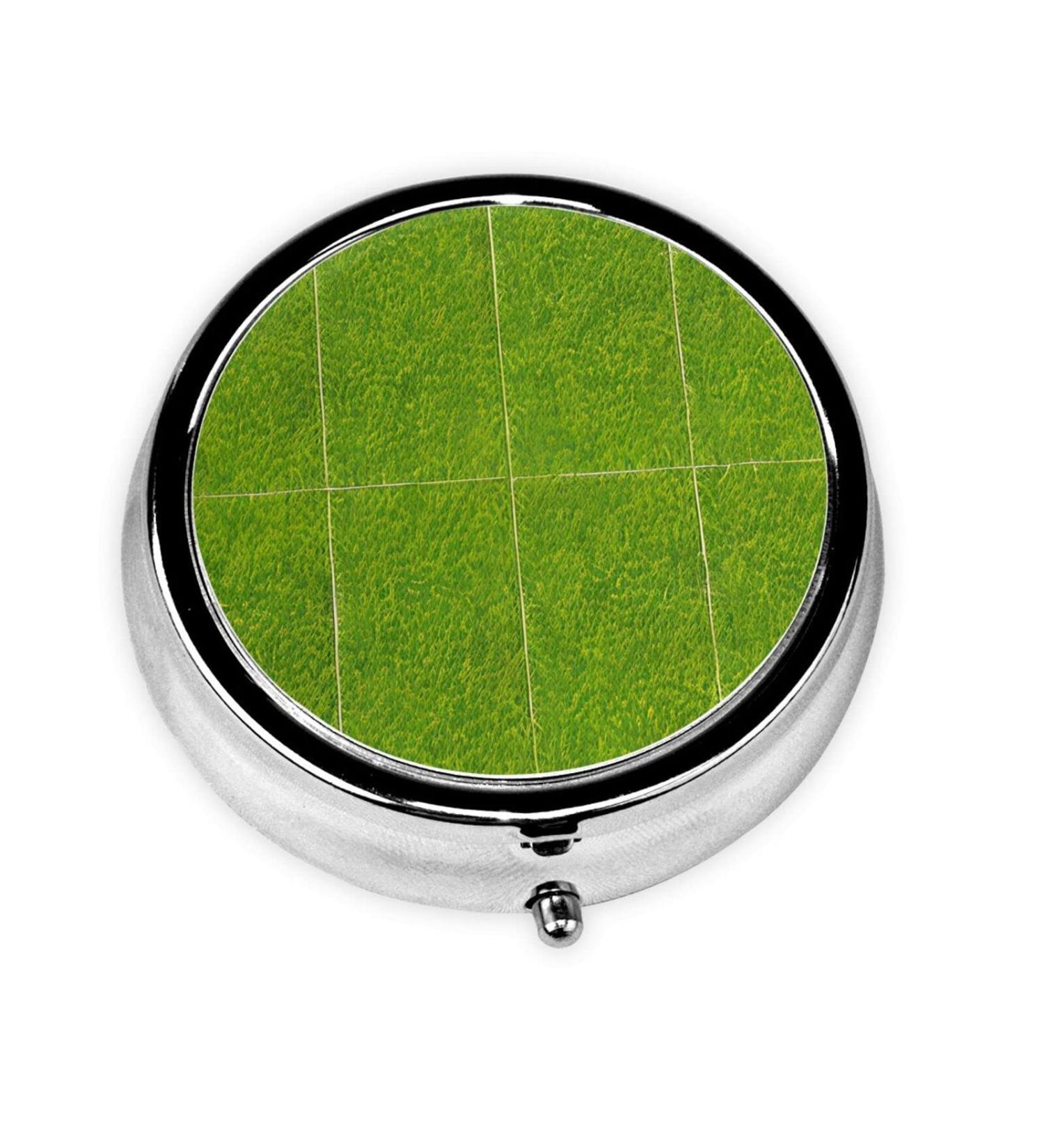 Green Grassland Round Pill Box - 3 Compartment Organizer & Portable Travel Solution - Buy Online on GoSupps.com