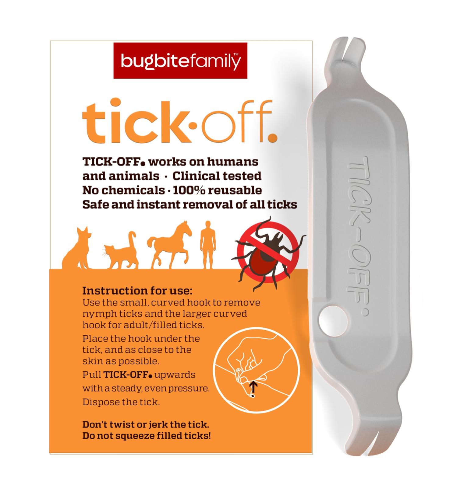 tick-off Patented Tick Tweezers Human Double-Sided Tick Tweezers for Dogs Cats Horses Tick Remover with 2 Tick Hooks and Ergonomic Handle Clinically Tested Single Pack White - Buy Online on GoSupps.com