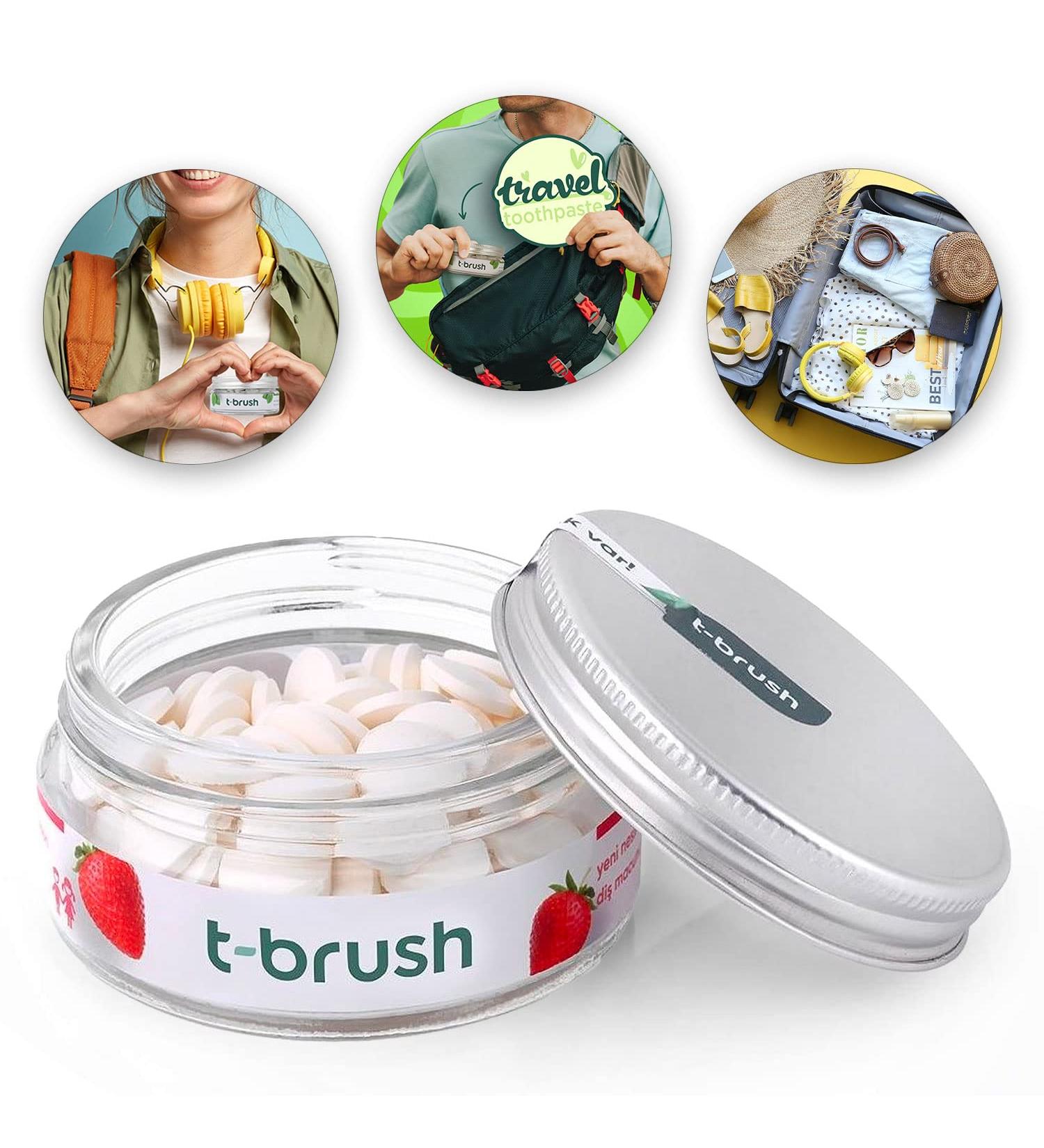 Strawberry Fluoride Toothpaste Tablets | T-brush | SLS-Free, Gluten-Free, Cruelty-Free | Eco-Friendly & Vegan | 90 Tablets - Buy Online on GoSupps.com