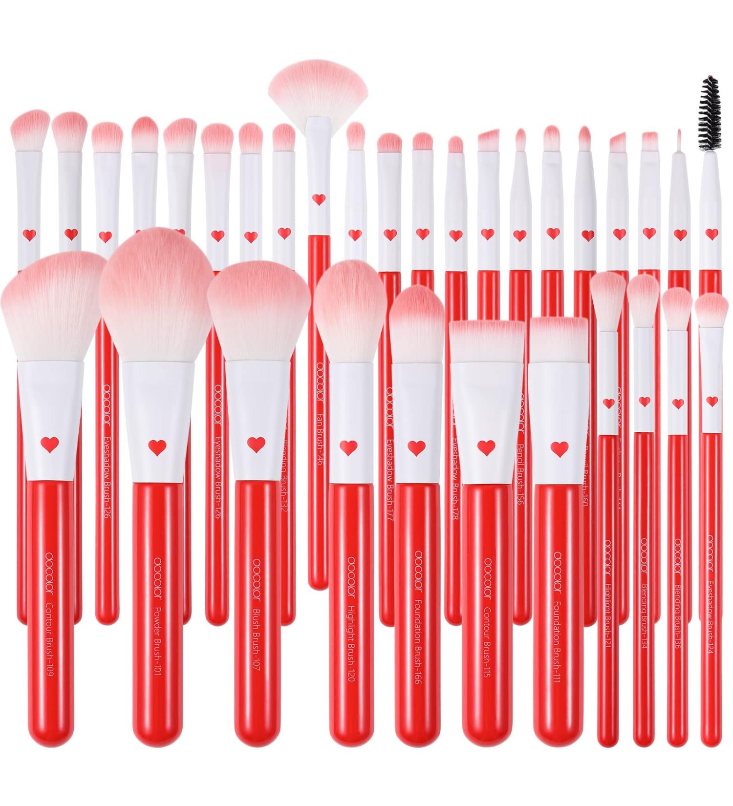 Docolor 32-Piece Professional Makeup Brushes Set - Premium Kabuki Brushes for Foundation, Blending, Contour, and More - Red/White Gift Kit - Buy Online on GoSupps.com