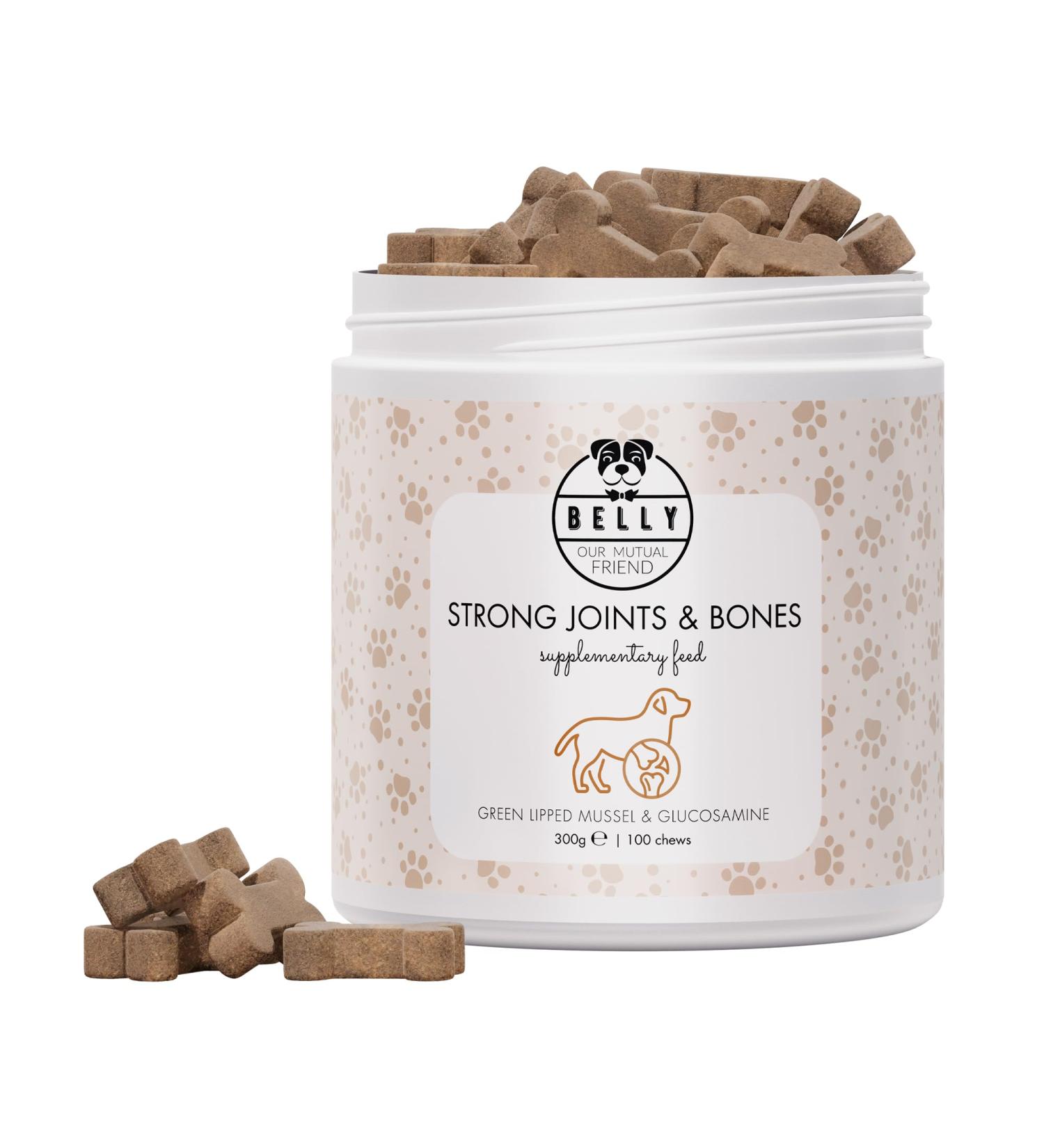 Belly 100 Canine Bone & Joint Treats - Green Lipped Mussel for Dogs MSM Glucosamine Boswellia - Chicken Flavor - Joint Care for Dogs - Dog Food Supplement 300g - Buy Online on GoSupps.com