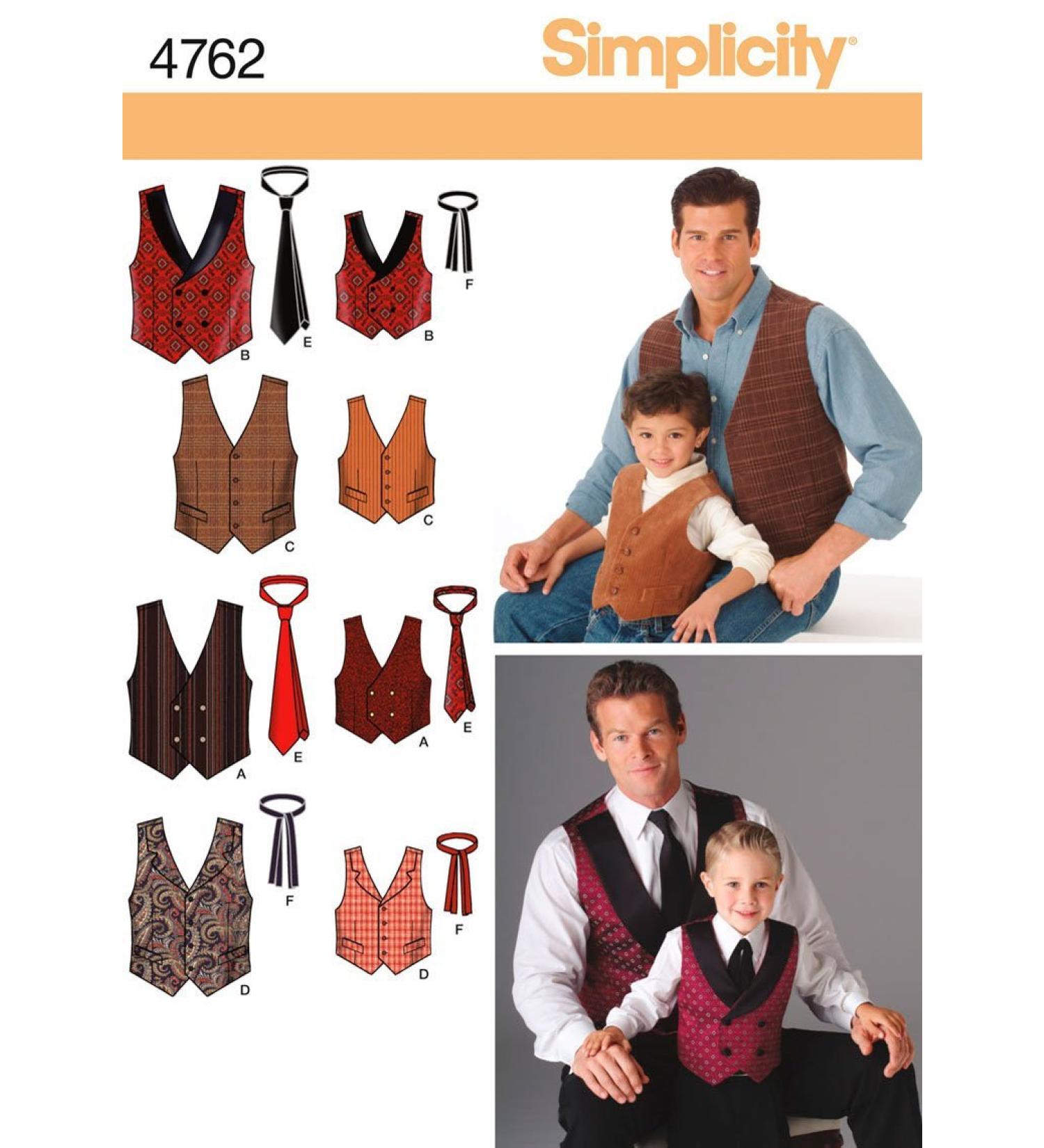 Simplicity 4762 Men and Boys Vest and Tie Sewing Pattern - Sizes S-XL - Buy Online on GoSupps.com