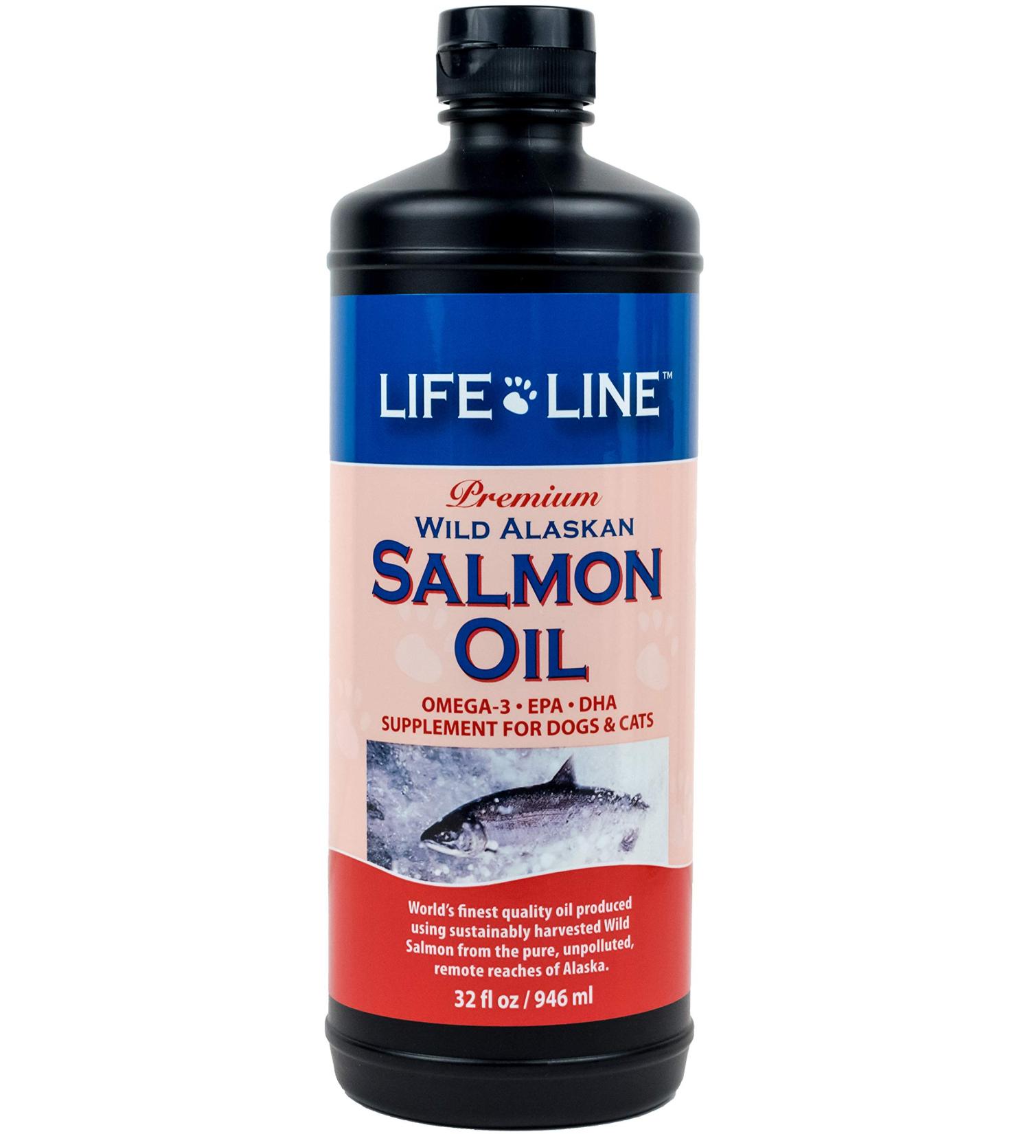 Life Line Pet Nutrition Wild Alaskan Salmon Oil 32 oz - Omega-3 Skin & Coat Supplement for Dogs & Cats - Supports Brain, Eye, & Heart Health - Buy Online on GoSupps.com