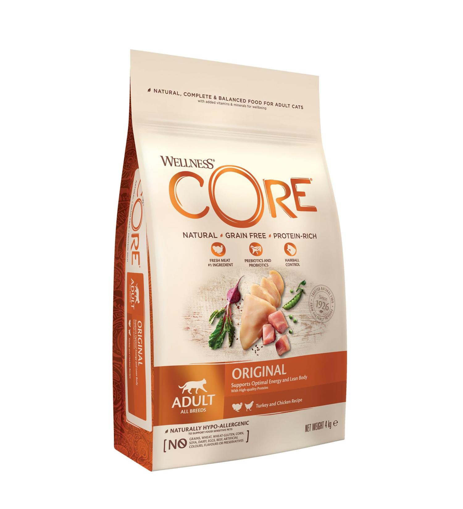Wellness CORE Adult Original Cat Food - Grain-Free High Meat Content Turkey & Chicken 4kg - Premium Dry Cat Food - Buy Online on GoSupps.com