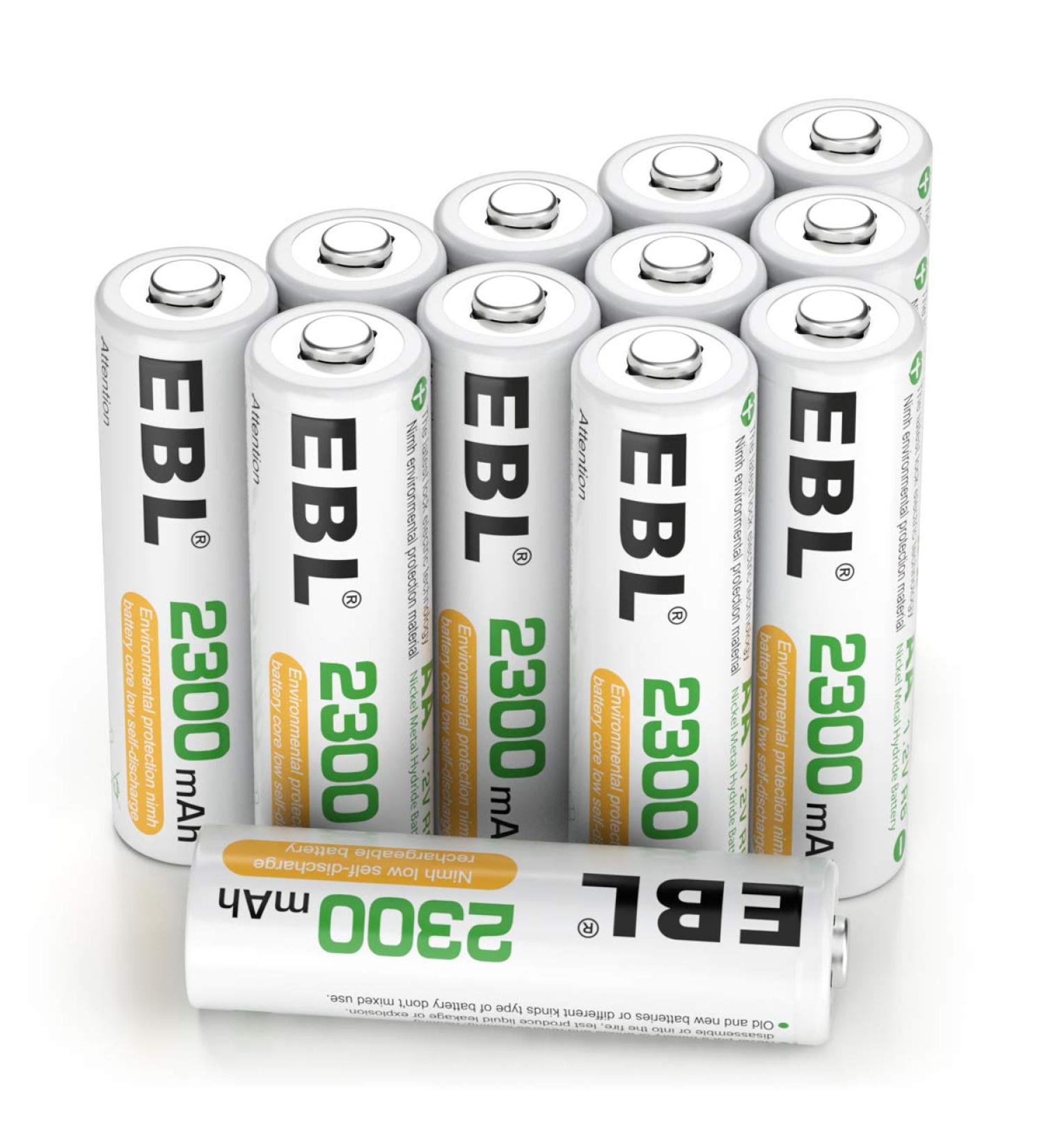 EBL Rechargeable AA Batteries - 2300mAh NiMH Precharged 12-Pack for Home & International Use - Buy Online on GoSupps.com