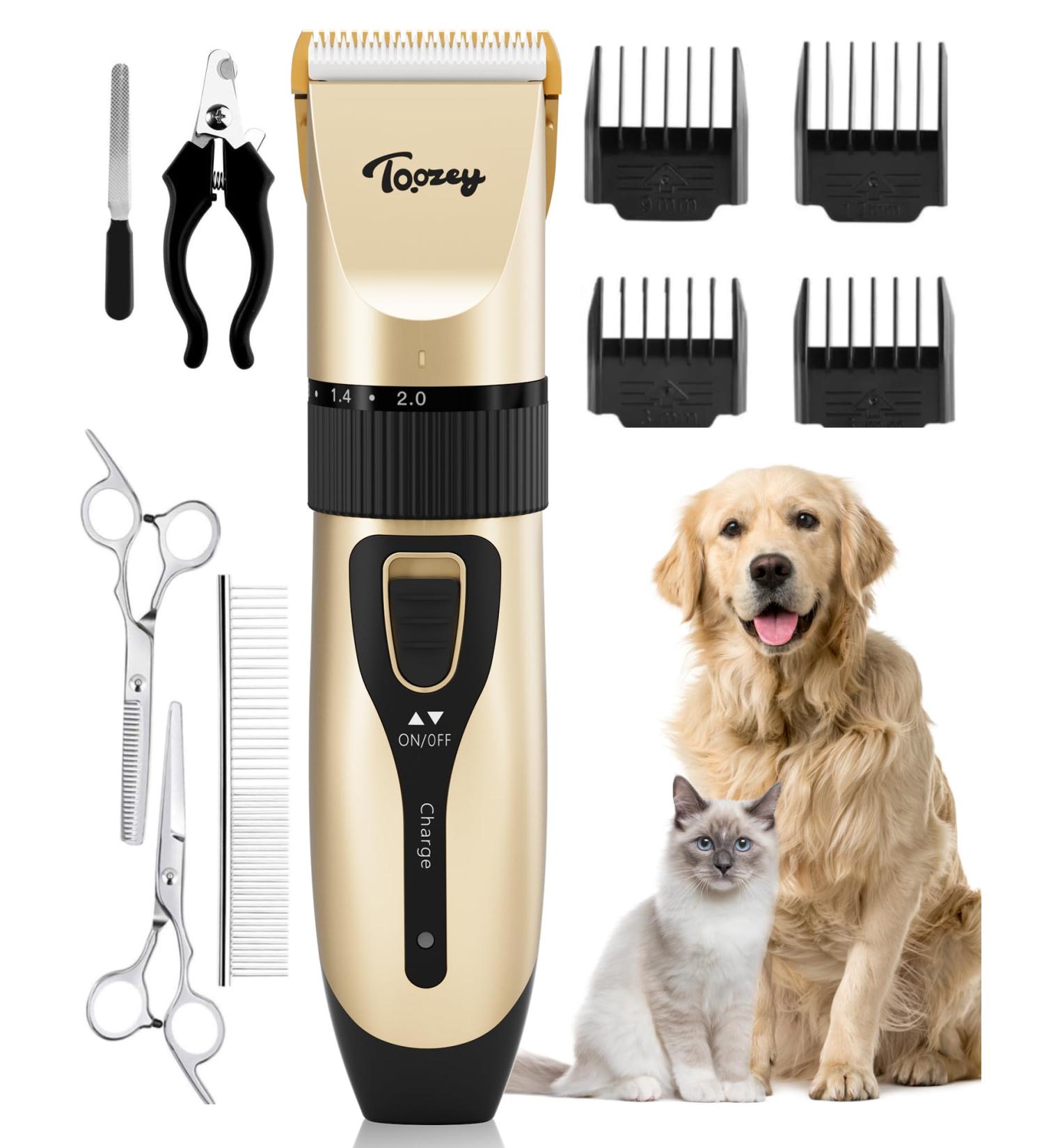 Toozey Silent Dog Clippers - Professional Rechargeable Cordless Trimmer for All Pet Hair - Grooming Clipper Kit for Thick/Long/Short/Curly Hair - Gold Color - Buy Online on GoSupps.com