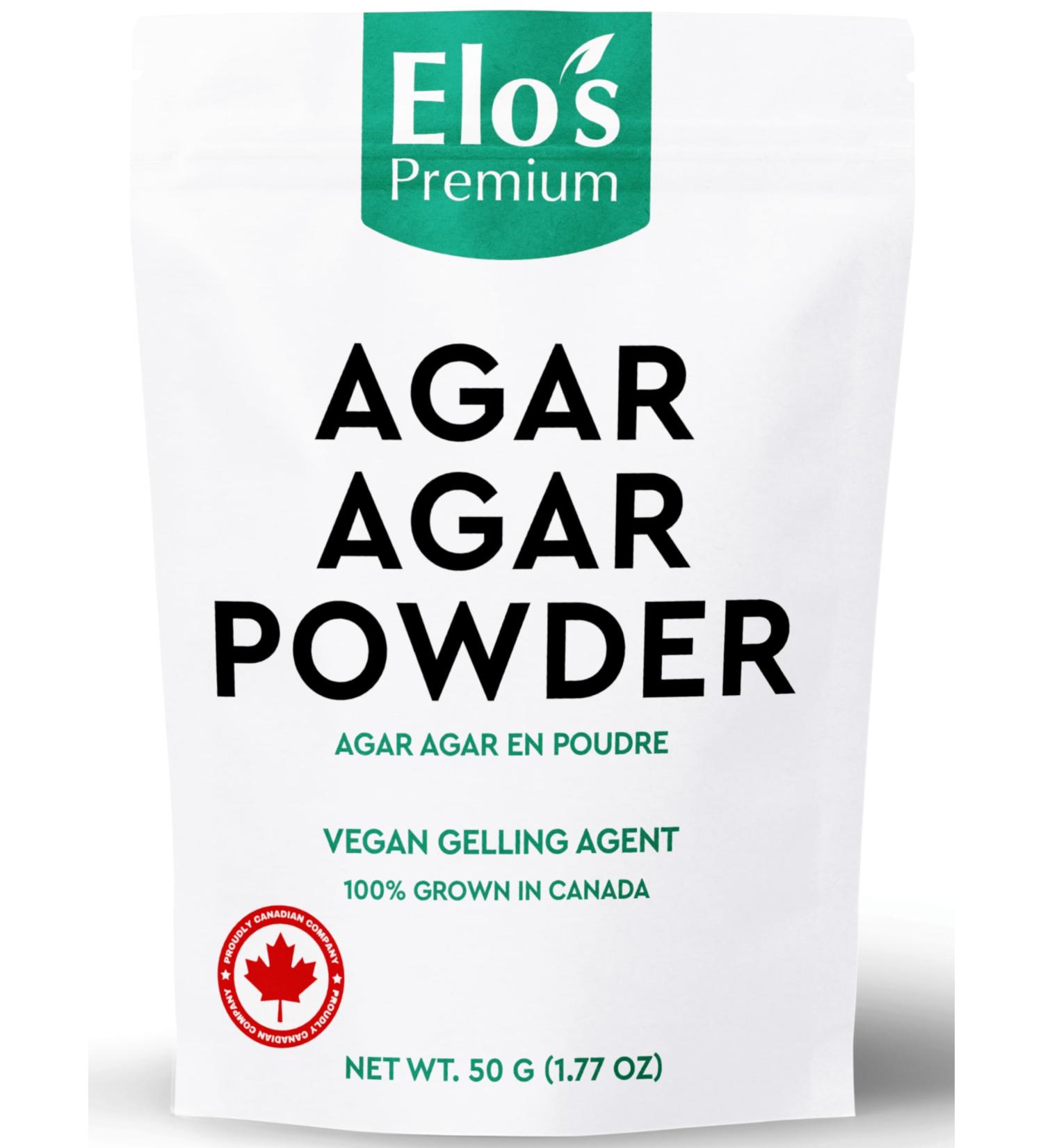 Agar Agar Powder by Elo s Premium (50 g) Packaged in Canada Vegan Gelling Agent Vegetarian Cheese Powder Gluten Free & Keto Friendly Healthy Gelatin Substitute Thickener Odor Free Perfect for Vegan Cheese Jellies Vegan Desserts and More - Buy Online on GoSupps.com