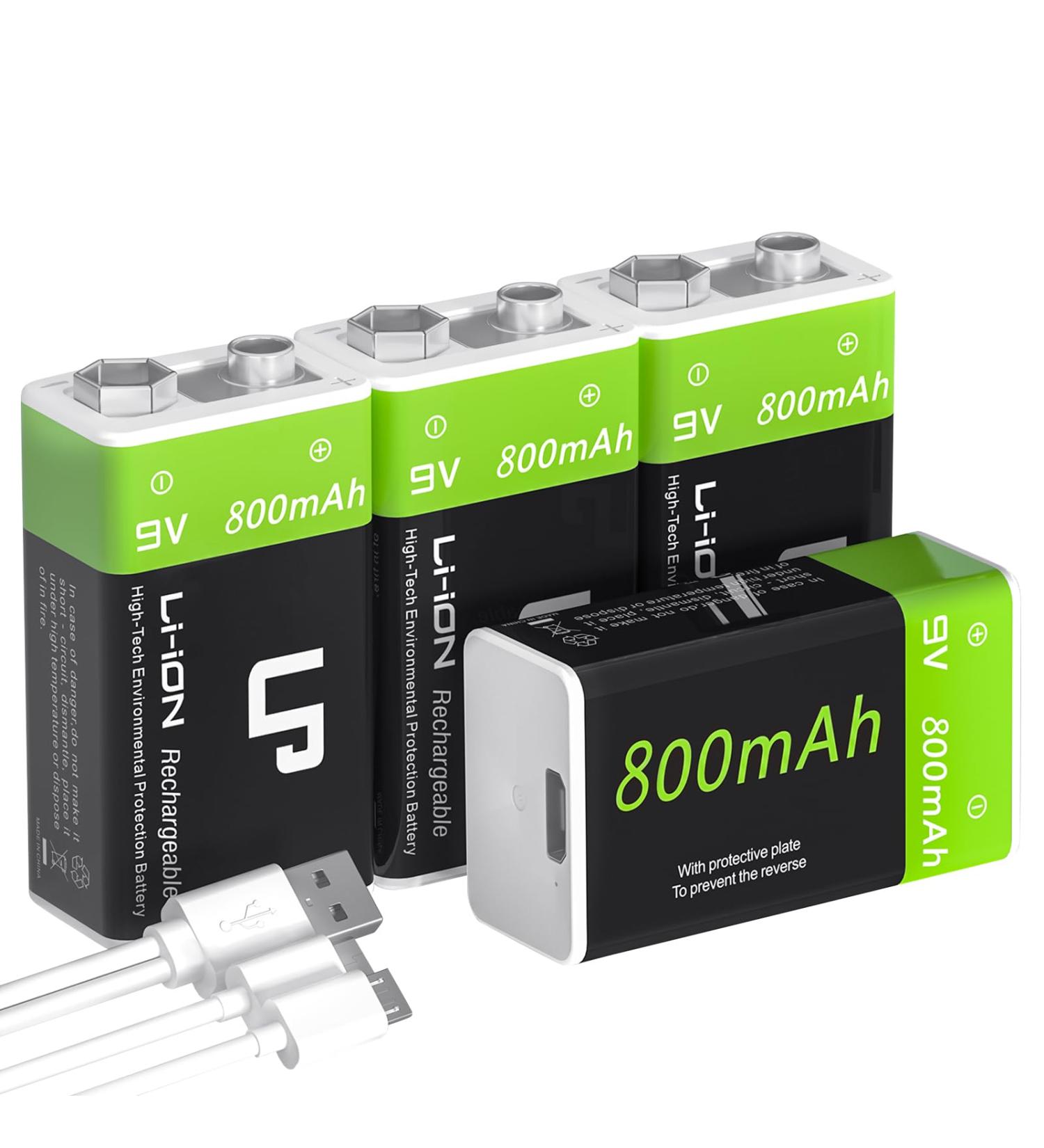 LP 9V USB Rechargeable Batteries - 4 Pack 800mAh High Capacity for Alarms Microphones Smoke Detectors & More | Eco-Friendly Li-ion 9V with Micro Charging Cable - Buy Online on GoSupps.com