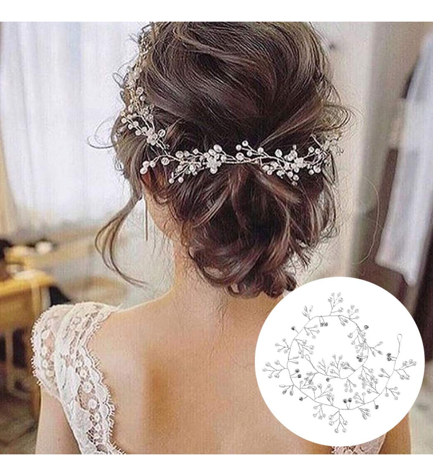 50cm Wedding Hair Jewelry | Vintage Silver Floral Headdress & Pearl Hair Band for Brides - Buy Online on GoSupps.com