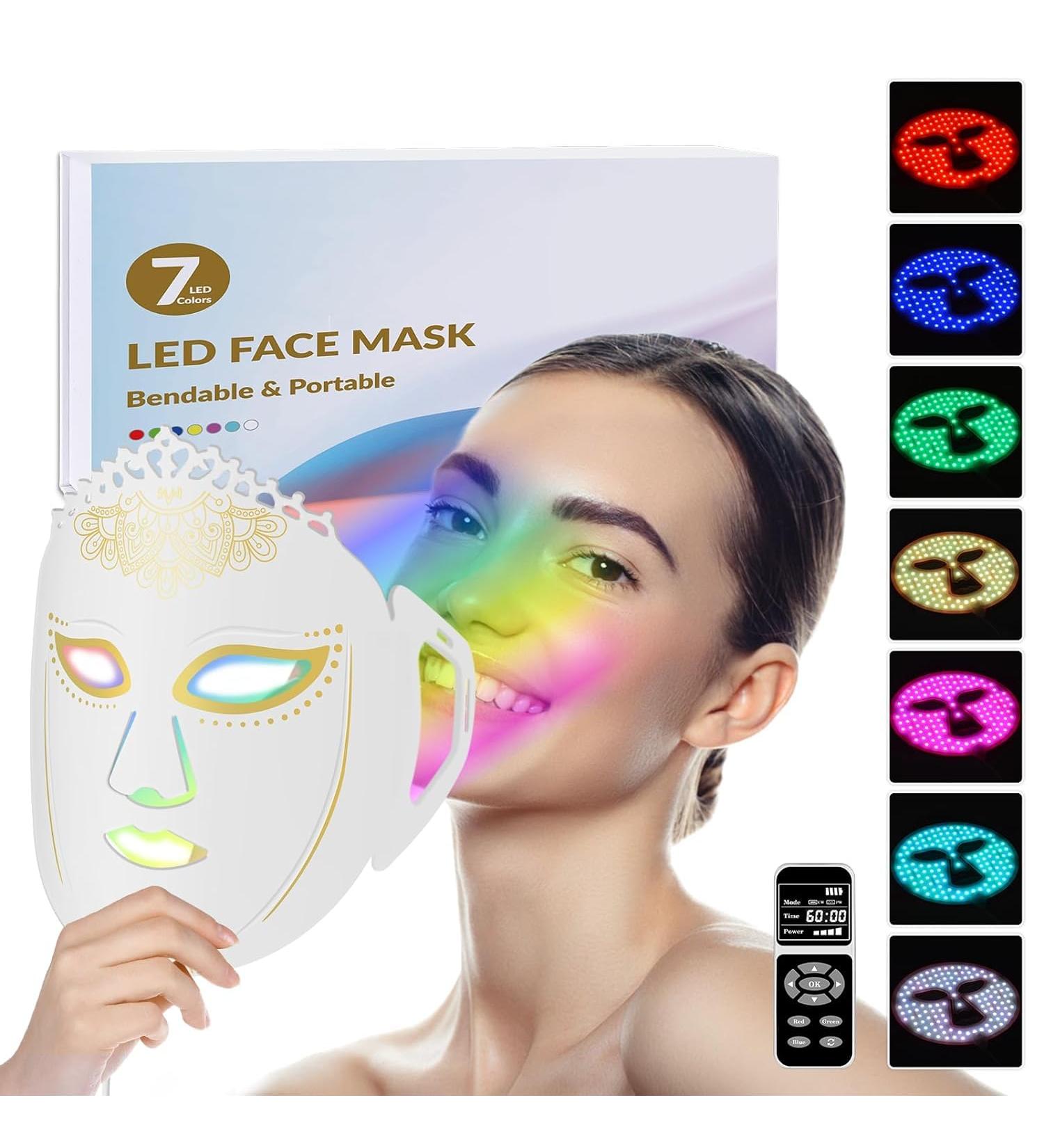 Infrared Red Light Therapy Mask - 7 Color LED Beauty Mask for Anti-Aging & Skincare | Silicone LED Facial Masks for Red & Blue Light Therapy - Buy Online on GoSupps.com