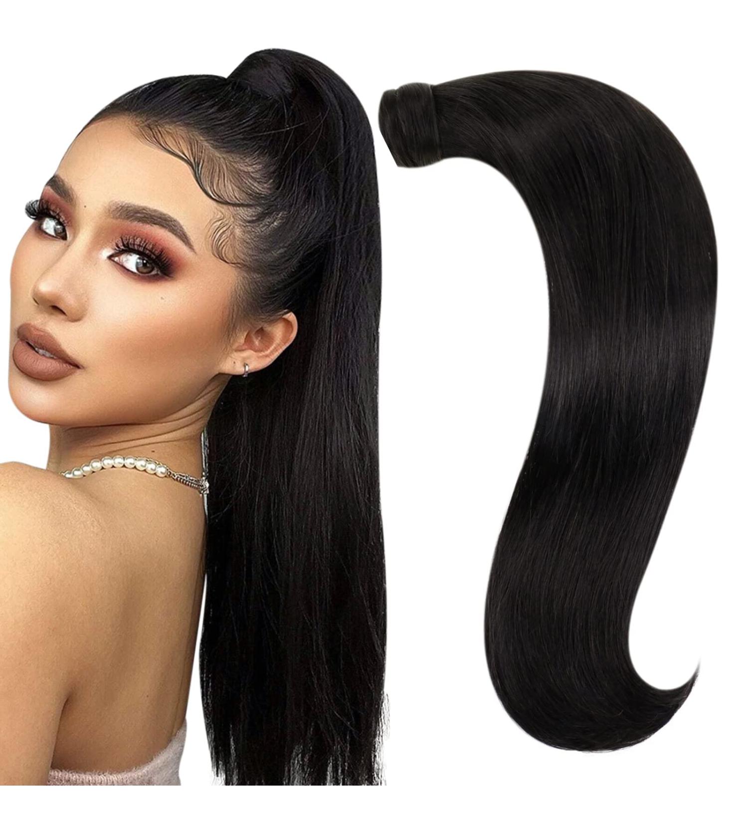 Runature Real Hair Clip-In Ponytail Braid - Natural Black Remy Hair 55cm/22inch 80g #1B - Buy Online on GoSupps.com