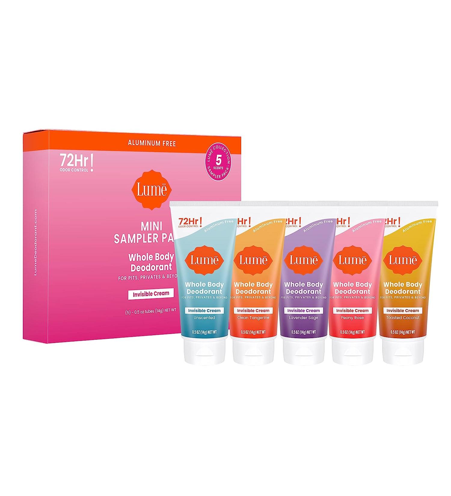 Lume Deodorant Cream Tube 5 Pack Sampler - Armpit and Private Parts Deodorant - Mini Tubes (.75oz) - Clean Tangerine, Coconut Crush, Lavender Sage, Peony Rose, Silver Spruce - Buy Online on GoSupps.com