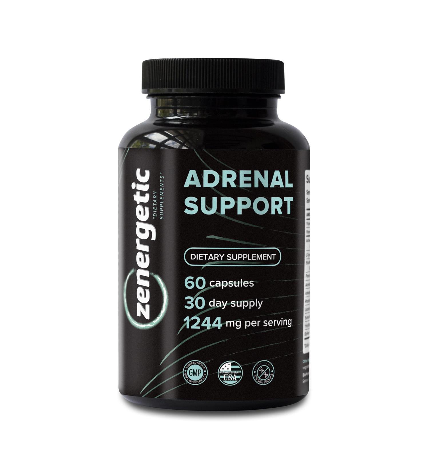 ZENERGETIC Adrenal Support Supplements Cortisol Manager Calm Support Mood & Energy Support with Ashwagandha L-Tyrosine Rhodiola Rosea & Holy Basil 60 Pills Non GMO - Buy Online on GoSupps.com