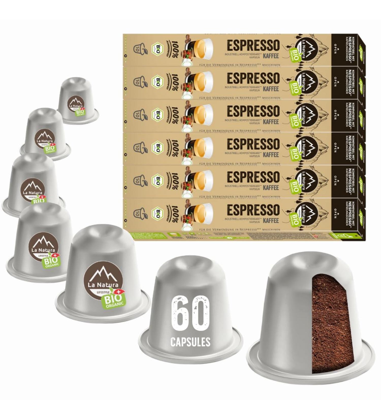 La Natura Lifestyle Organic Coffee ESPRESSO | 100% Industrial Compostable Coffee Capsules | Eco-Friendly | 60 Coffee Capsules | for Nespresso Capsule Machines - Buy Online on GoSupps.com