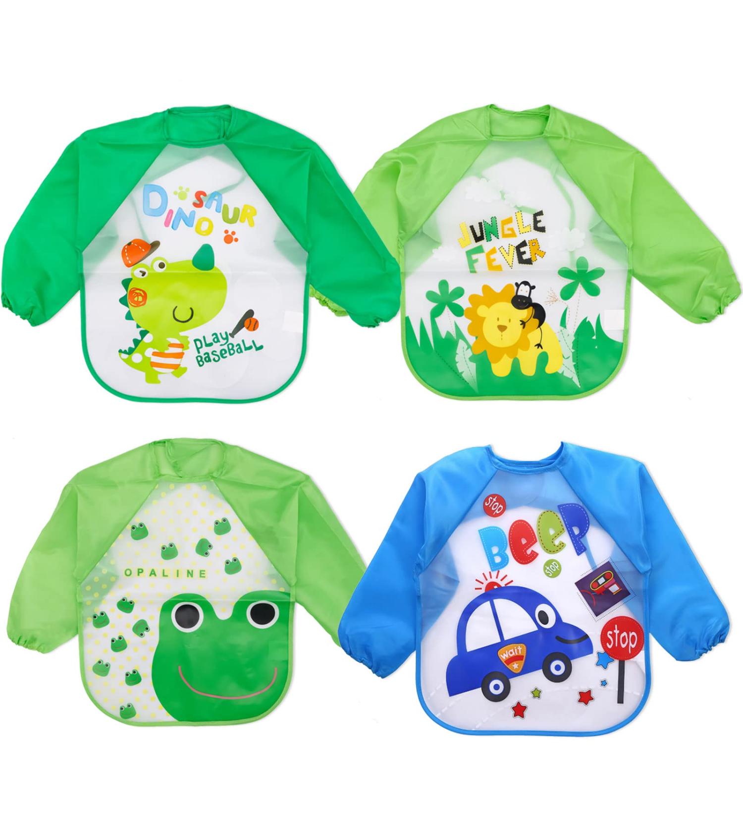 Baogaier Baby Long Sleeves Waterproof Bibs 4 PCS - Toddler Feeding Apron for Boys 6-36 Months Blue - Buy Online on GoSupps.com