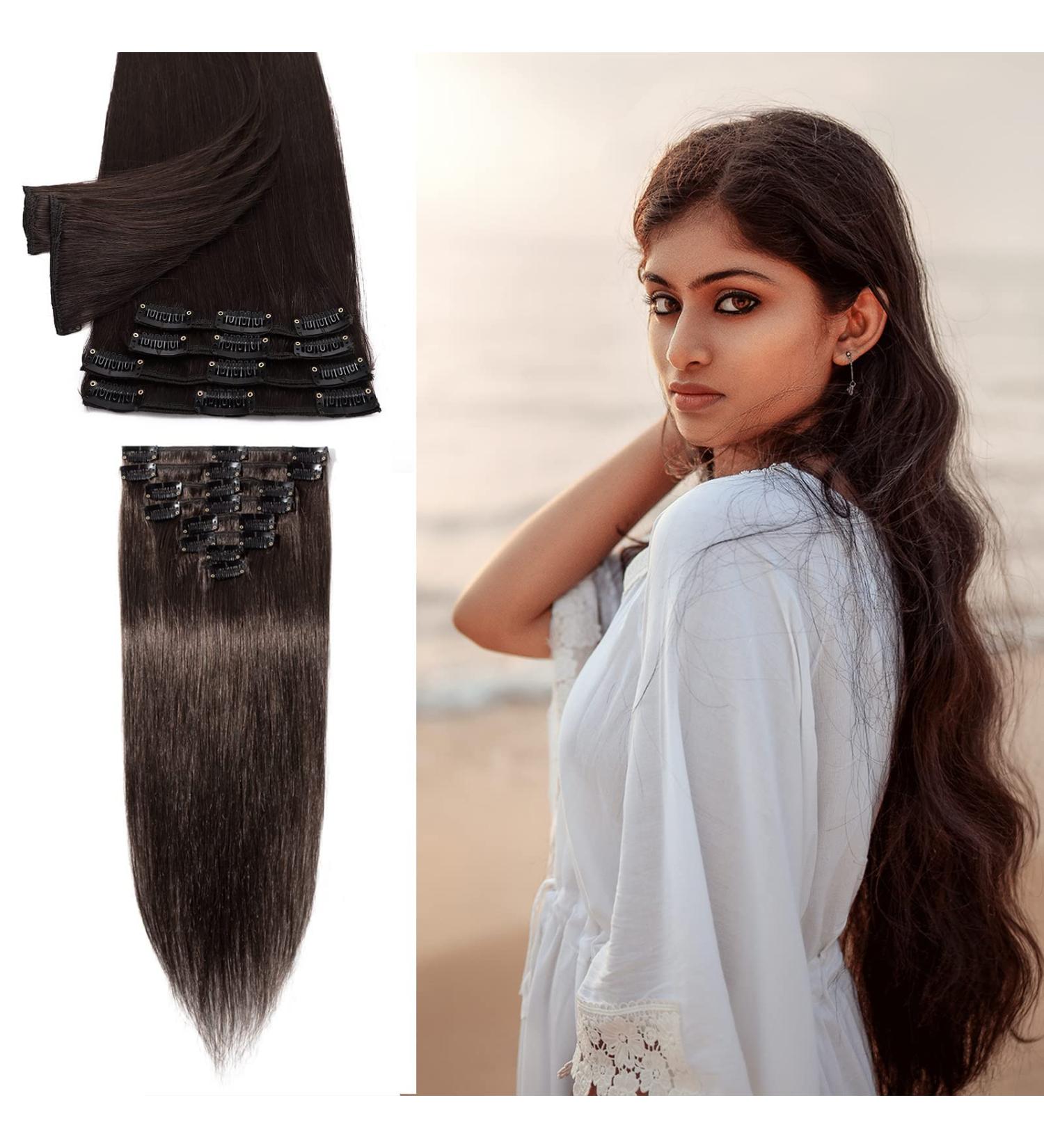 Elailite Clip In Extensions Real Hair Balayage - 18 Clips 20cm 45g - #02 Dark Brown - Premium Smooth Quality - Buy Online on GoSupps.com