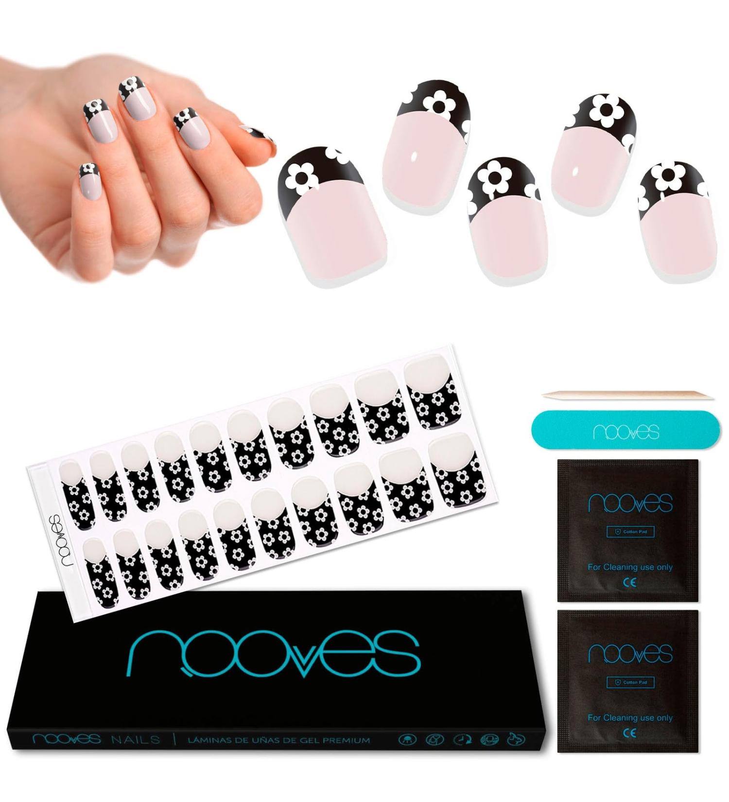  NOOVES NOOVES NAILS Premium Gel Nail Sheets - Floral Black - French | Semi-Permanent Gel Nail Strips | Semi-Permanent Gel Nail Stickers | Gel Nail Stickers | Gel Nails - Buy Online on GoSupps.com