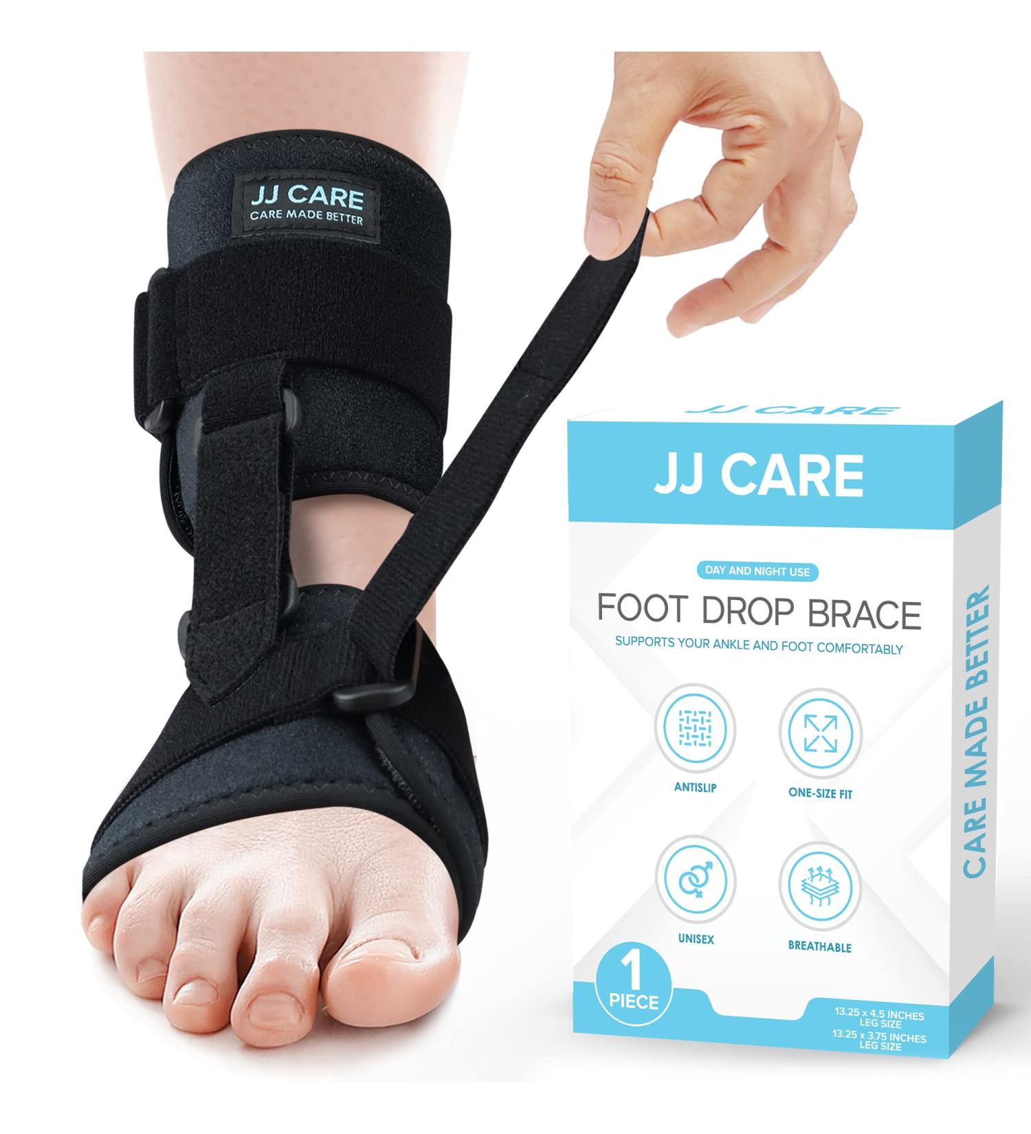 JJ CARE AFO Foot Drop Brace - Unisex Adjustable Ankle Brace for Improved Walking Gait and Achilles Tendon Pain Relief - Black - Buy Online on GoSupps.com