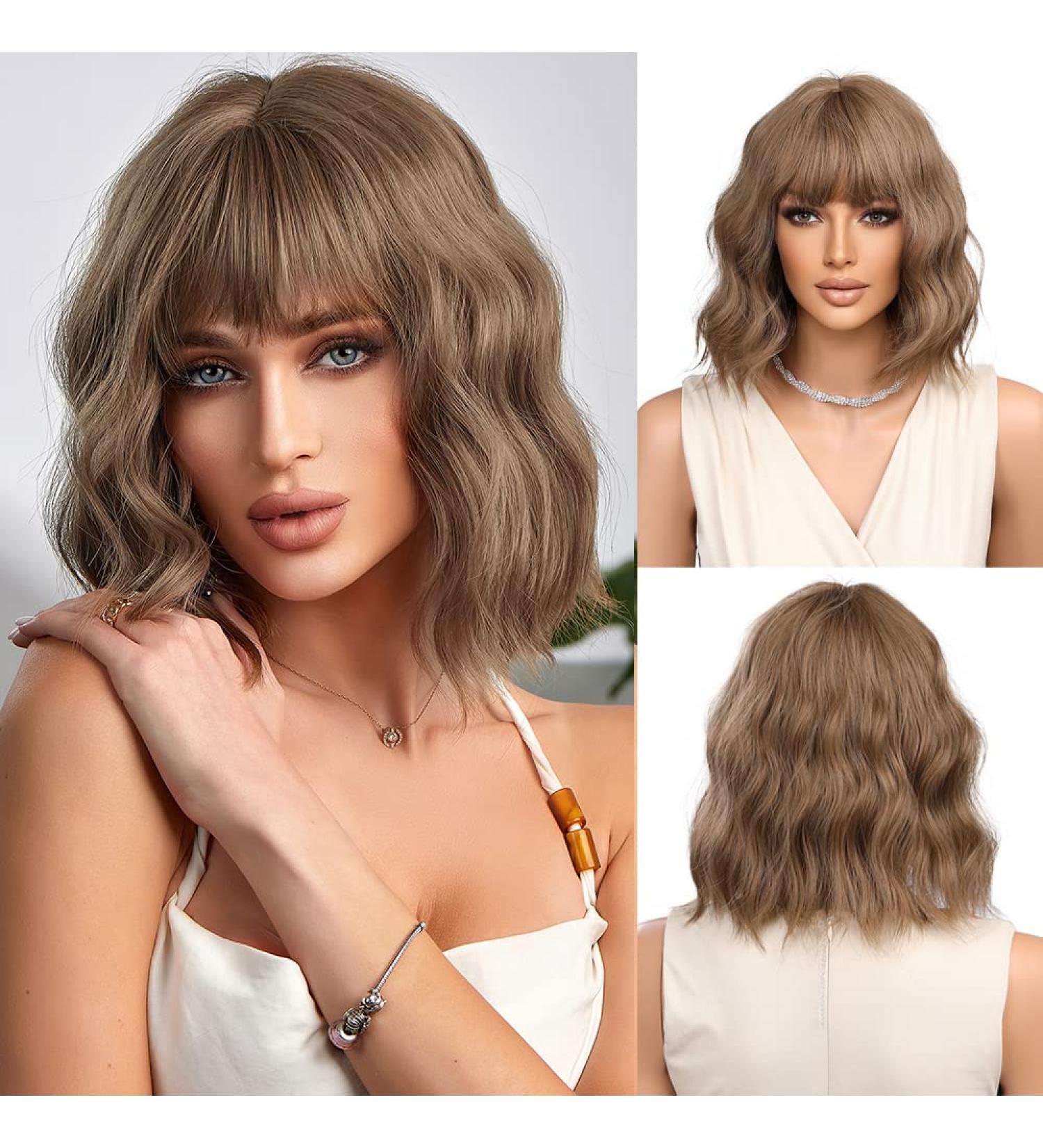 Esmee Short Wave Ash Brown Bob Wig with Fringe - 12 Inch Synthetic Cosplay Wig for Women - Buy Online on GoSupps.com