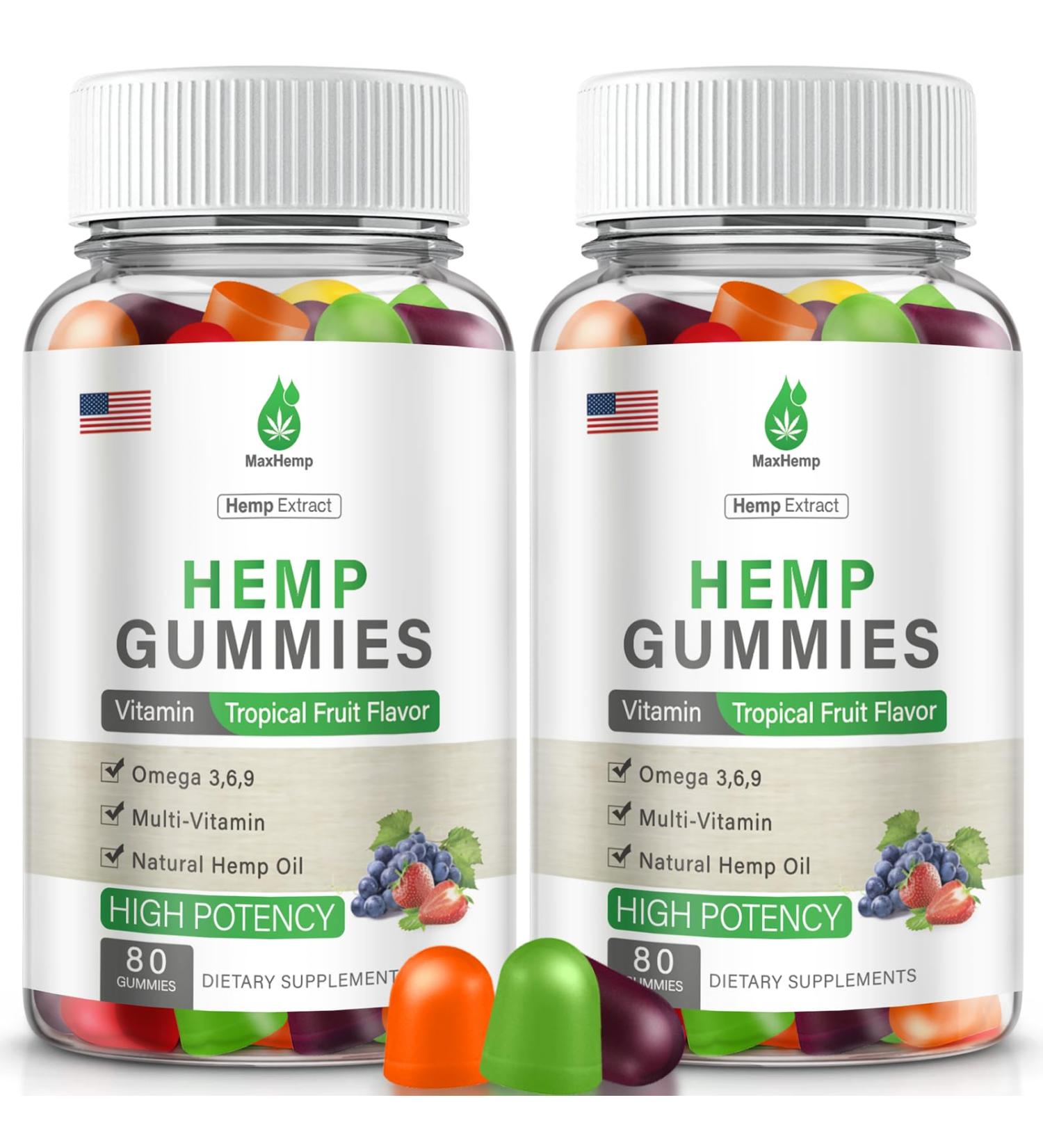 Hemp Gummies for Pain, Sleep, Anxiety - 100% Natural Organic Extra Strength High Potency with Pure H mp Oil Extract Vegan Bear Candy - 2 Packs Hemp Gummy - Buy Online on GoSupps.com