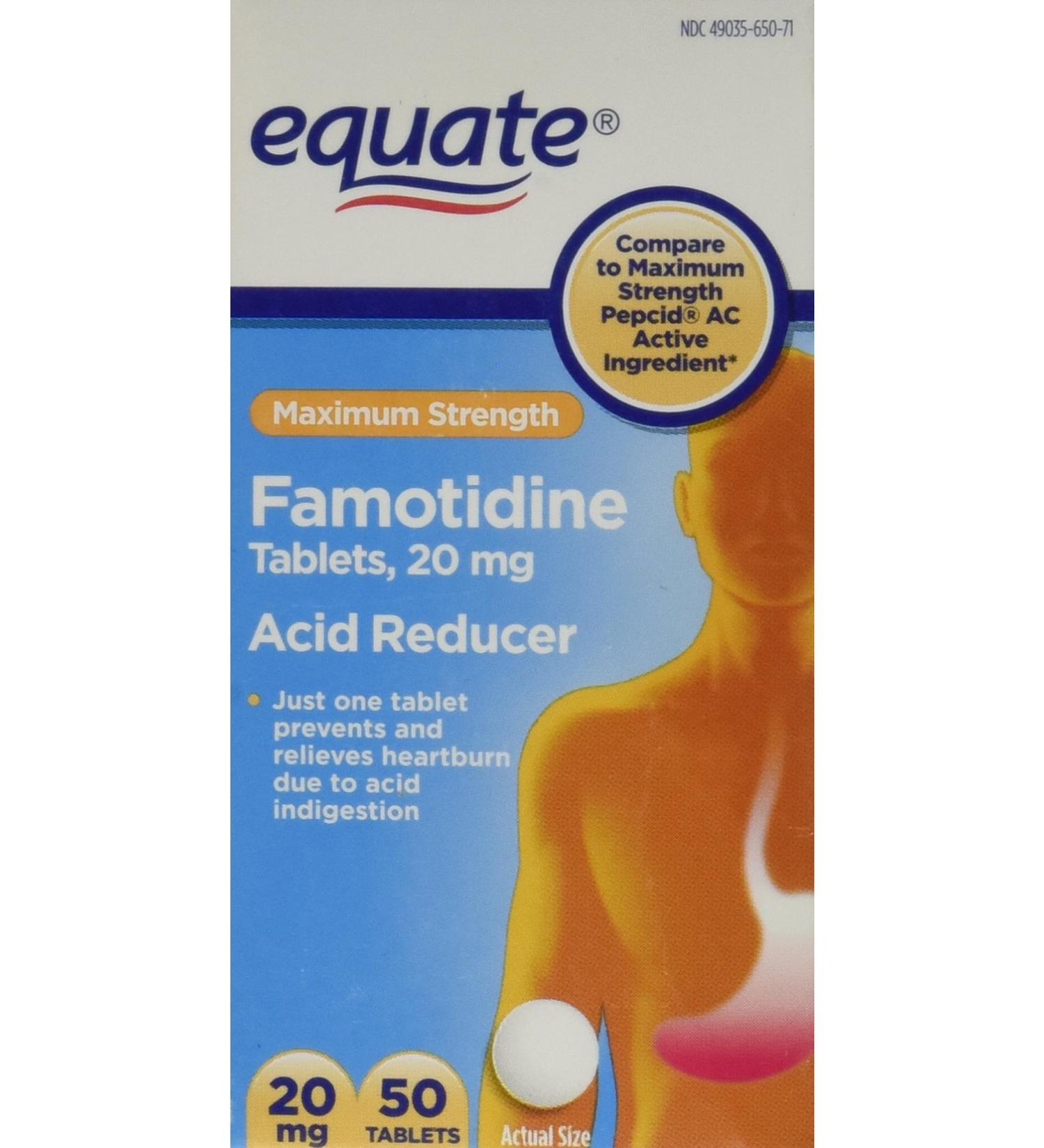 Equate Famotidine Acid Reducer Tablets 20mg 50ct - Fast-Acting Heartburn Relief - Buy Online on GoSupps.com