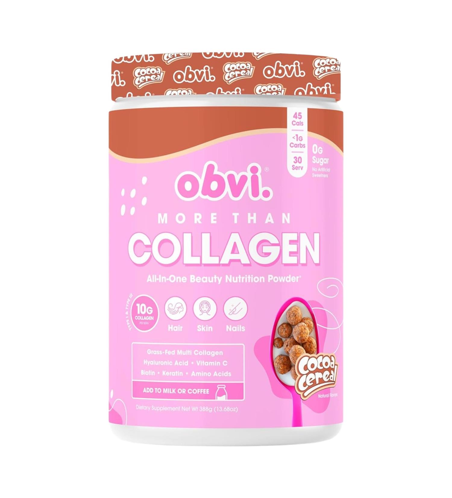 Obvi More Than Collagen Powder | Supports Healthy Hair Skin Nails Joints Gut | Grass-Fed Multi Collagen Supplement with Hyaluronic Acid Biotin Keratin | Cocoa Cereal 30 Servings - Buy Online on GoSupps.com