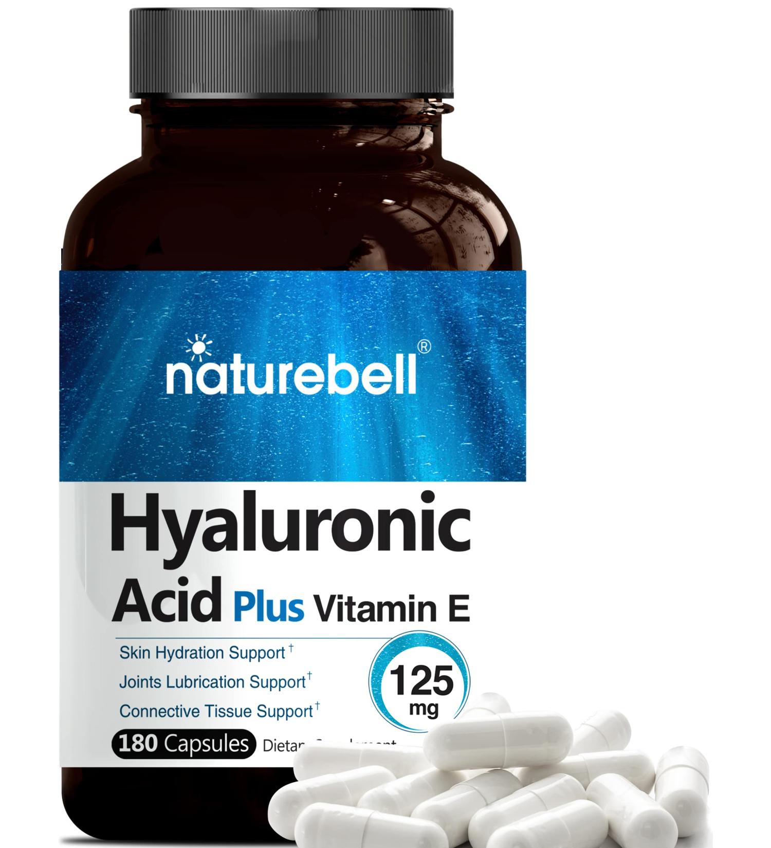 NatureBell Hyaluronic Acid with Vitamin E 125mg 180 Capsules - Antioxidant & Hydration Support for Skin & Joints - Non-GMO - Buy Online on GoSupps.com