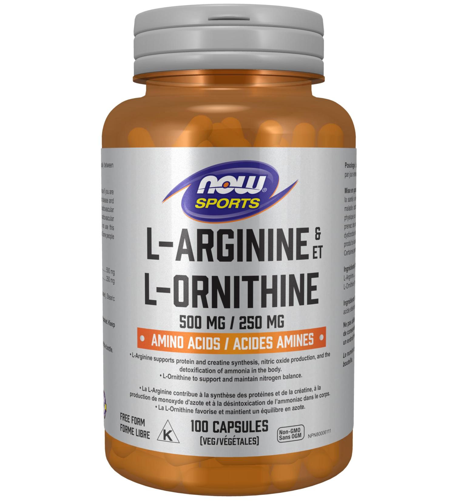 NOW Sports Nutrition L-Arginine & L-Ornithine 500/250 mg Amino Acids 100 Veg Capsules 100 count (Pack of 1) - Buy Online on GoSupps.com