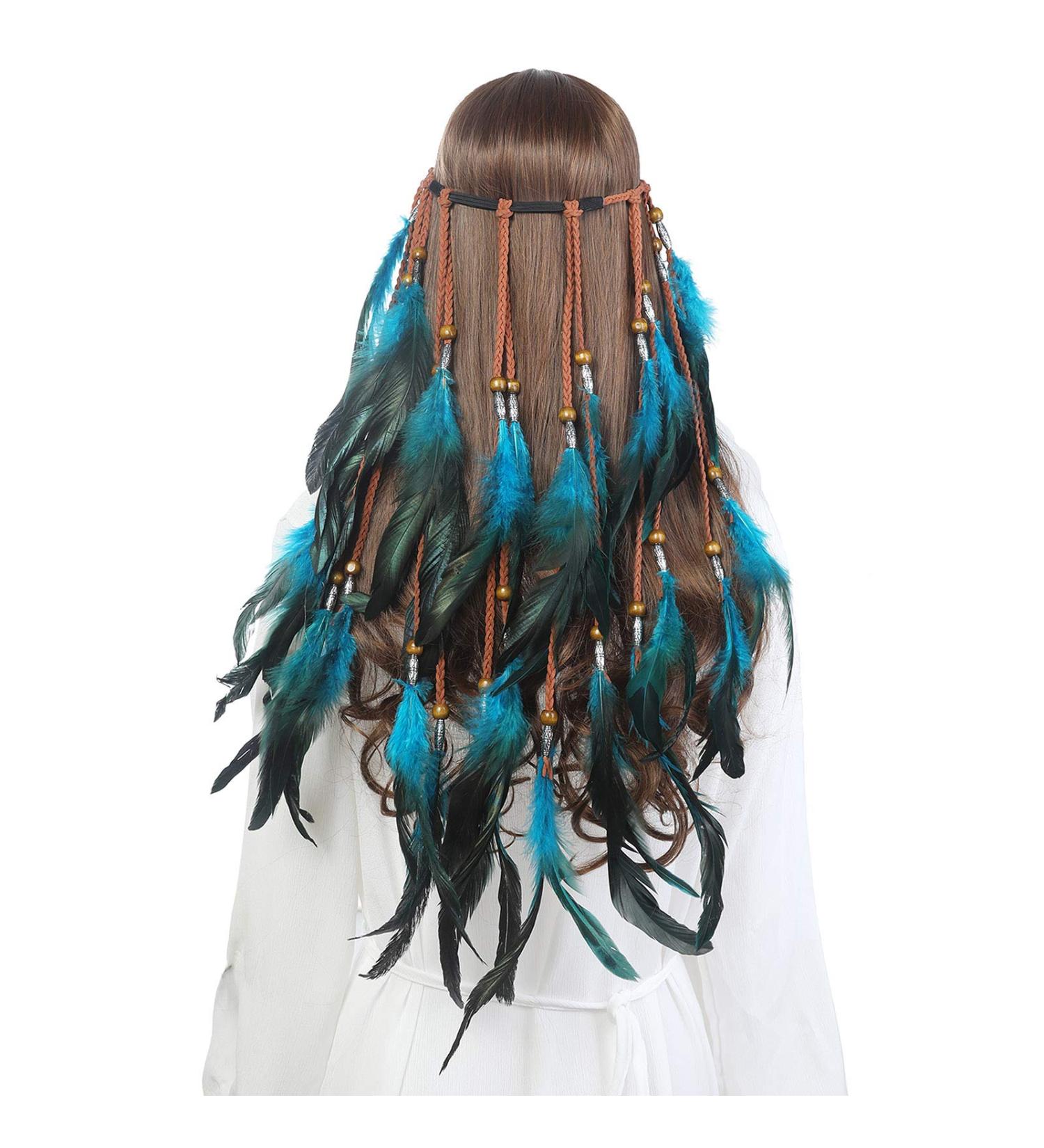 Buy Awaytr Fuel Headdress - Boho Hippie Headband with Fancy Feathers for Women & Girls | Carnival & Festival Accessory in Blue - Buy Online on GoSupps.com